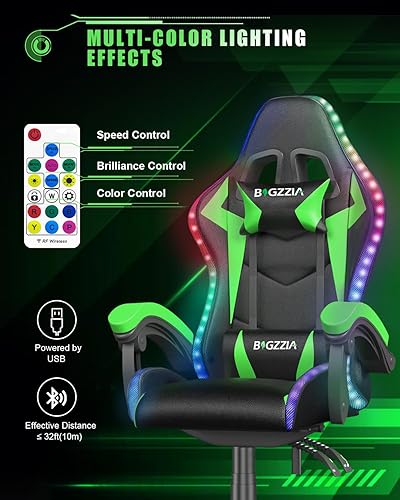 Miniatura 3 de Bigzzia Silla Gaming con Luces LED RGB, Silla Ergonómica de Respaldo Alto para Computadora Gamer con Reposacabezas y Soporte Lumbar, Silla Gaming