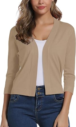 Urban CoCo Women's 3/4 Sleeve Cropped Cardigan Sweater Shrug for Dresses