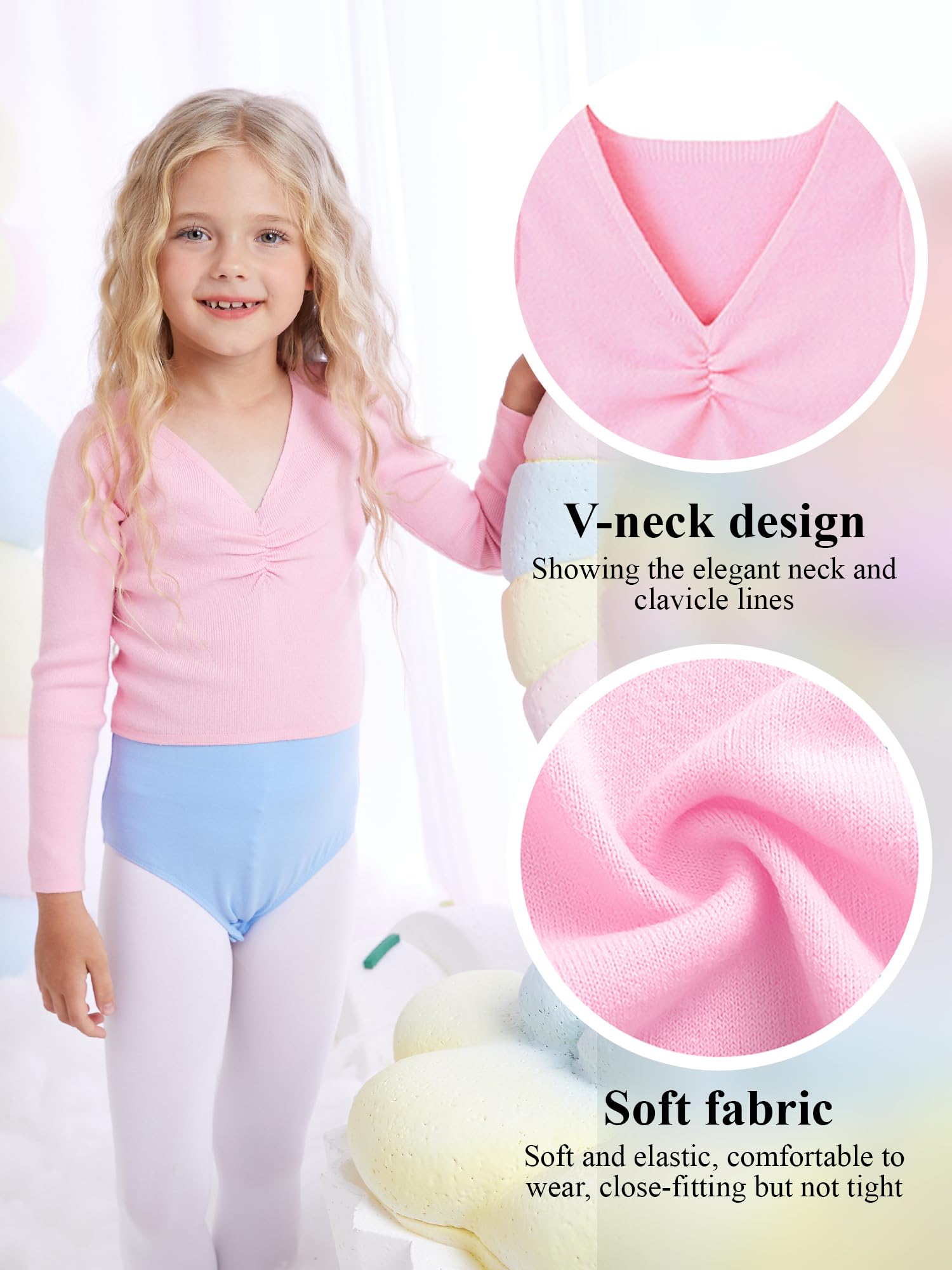 Kinder Mädchen Tanzpullover V-Ausschnitt Ballett Bolero Ballett Top Girl Strickpullover Langarm 3-11 Jahre (DE/NL/SE/PL, Numerisch, 110, Regular, Rosa)