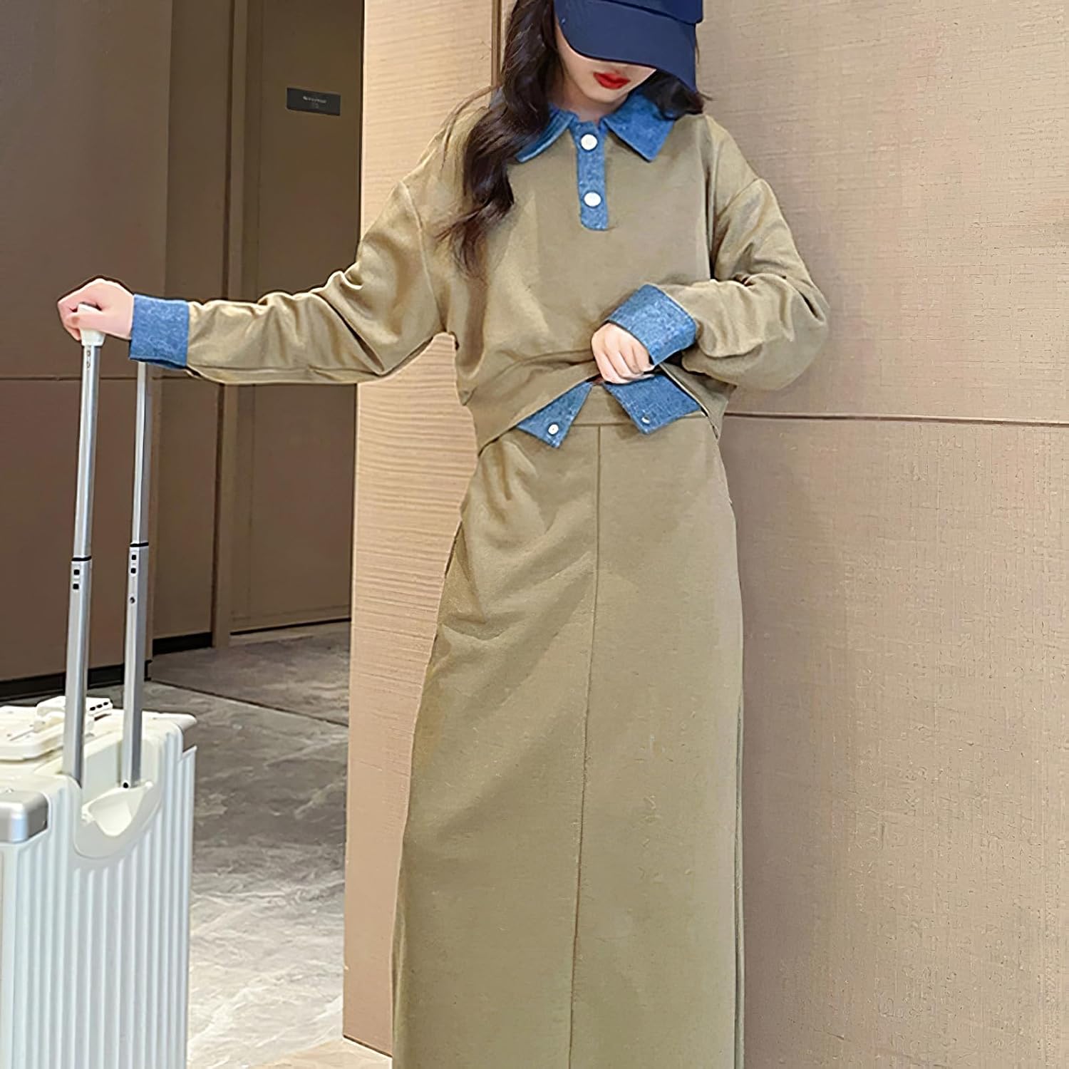 Girl Skirt Sets Winter Fall V Neck Shirt and Skirt Clothing Set Outfit