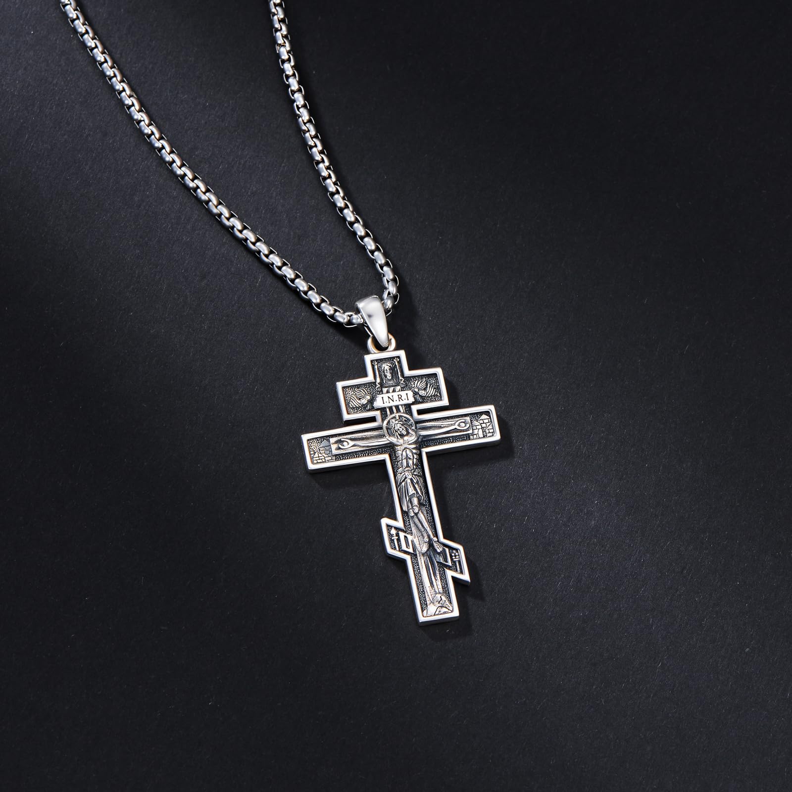Collana ortodossa da uomo, in argento 925, con ciondolo a forma di croce ortodossa orientale, con catena in acciaio inox, regalo per uomini