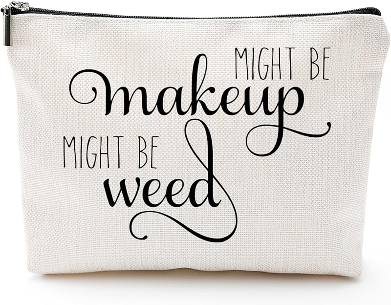 Necessaire de maquiagem Baobeily em lona com zíper Might Be Makeup Might Be Weed -01