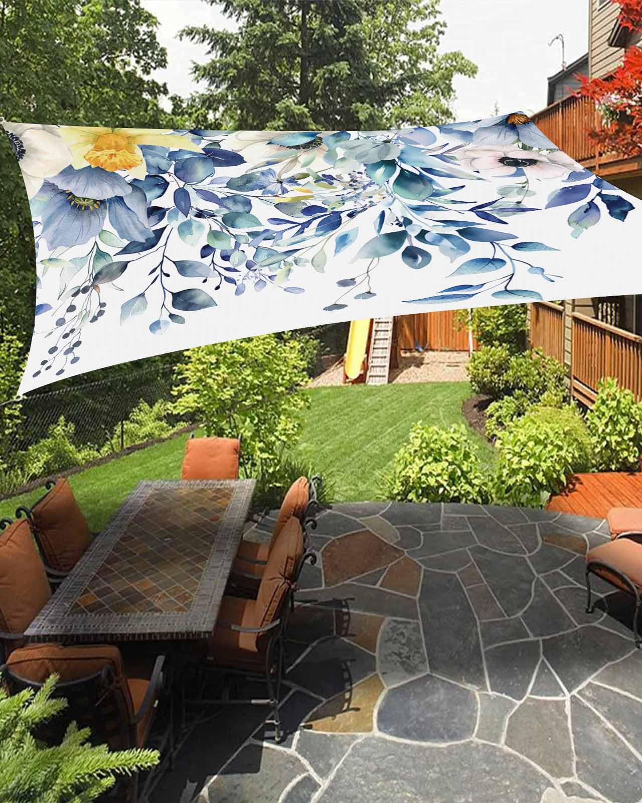 Blue Eucalyptus Sun Shade Sail Waterproof Rectangle, UV Block Sail Shade Canopy Awning Outdoor Privacy Shade Cover for Patio Pergola Deck Backyard 14'x18' Botanical Floral Flower Leaf Watercolor