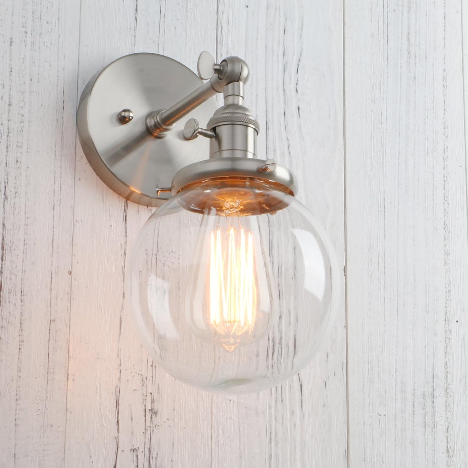 Black Friday - 60% OFF Permo Vintage Industrial Wall Sconce Lighting Fixture with Mini 5.9 Round Clear Glass Globe Hand Blown Shade (Brushed) Flash Deals - 80% OFF Permo Vintage Industrial Wall Sconce Lighting Fixture with Mini 5.9 Round Clear Glass Globe Hand Blown Shade (Brushed)