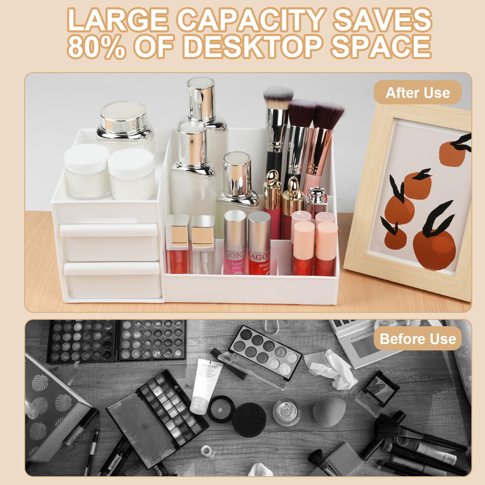 URAQT Makeup Organizer Storage Drawers, Large Capacity Dressing Table Plastic Cosmetics Holder - Image 3