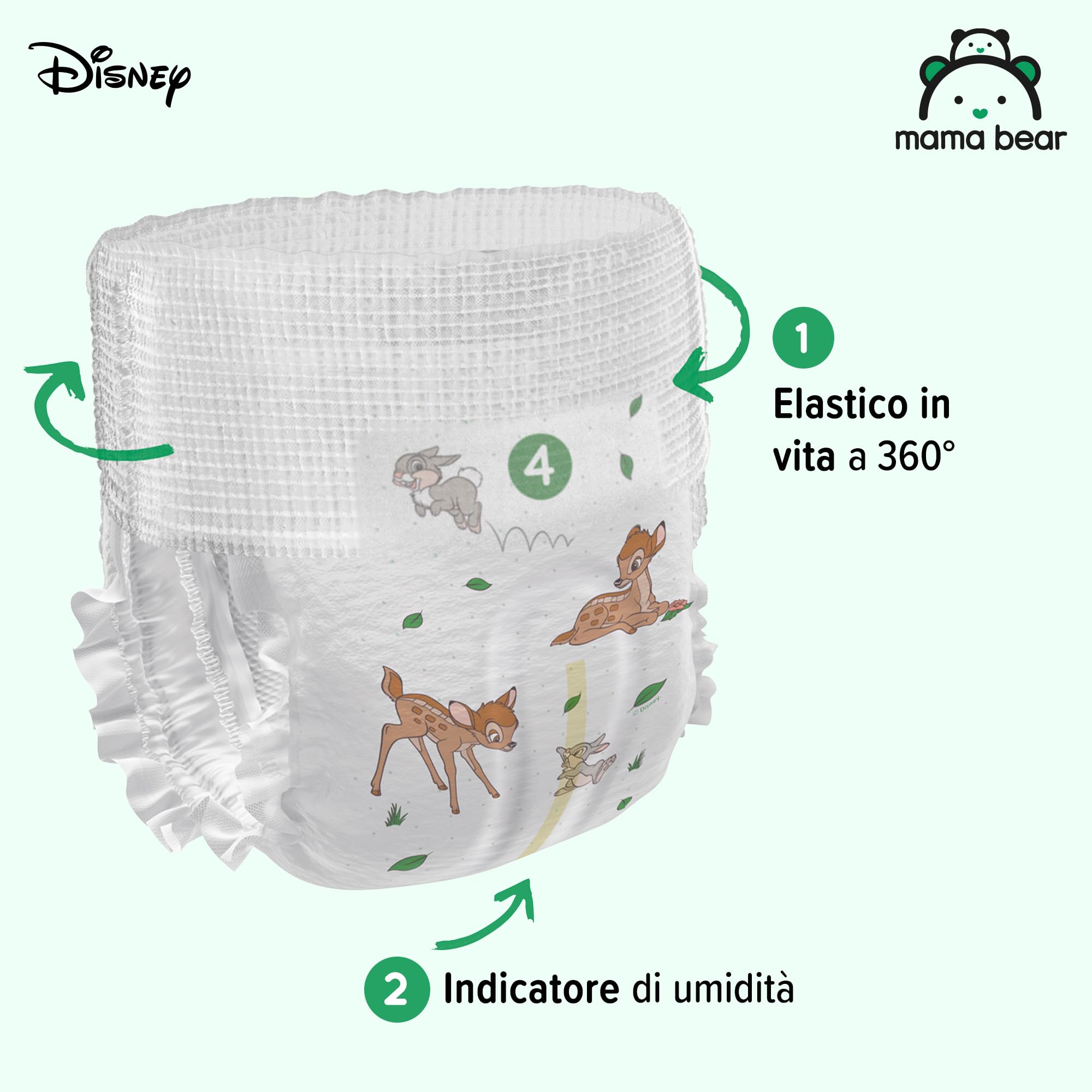 Marchio Amazon - Mama Bear - Disney - Pannolini mutandina - 160 Unità, Confezione da 2, Taglia 4 (9-15 kg) - PACCO MENSILE, Bianco
