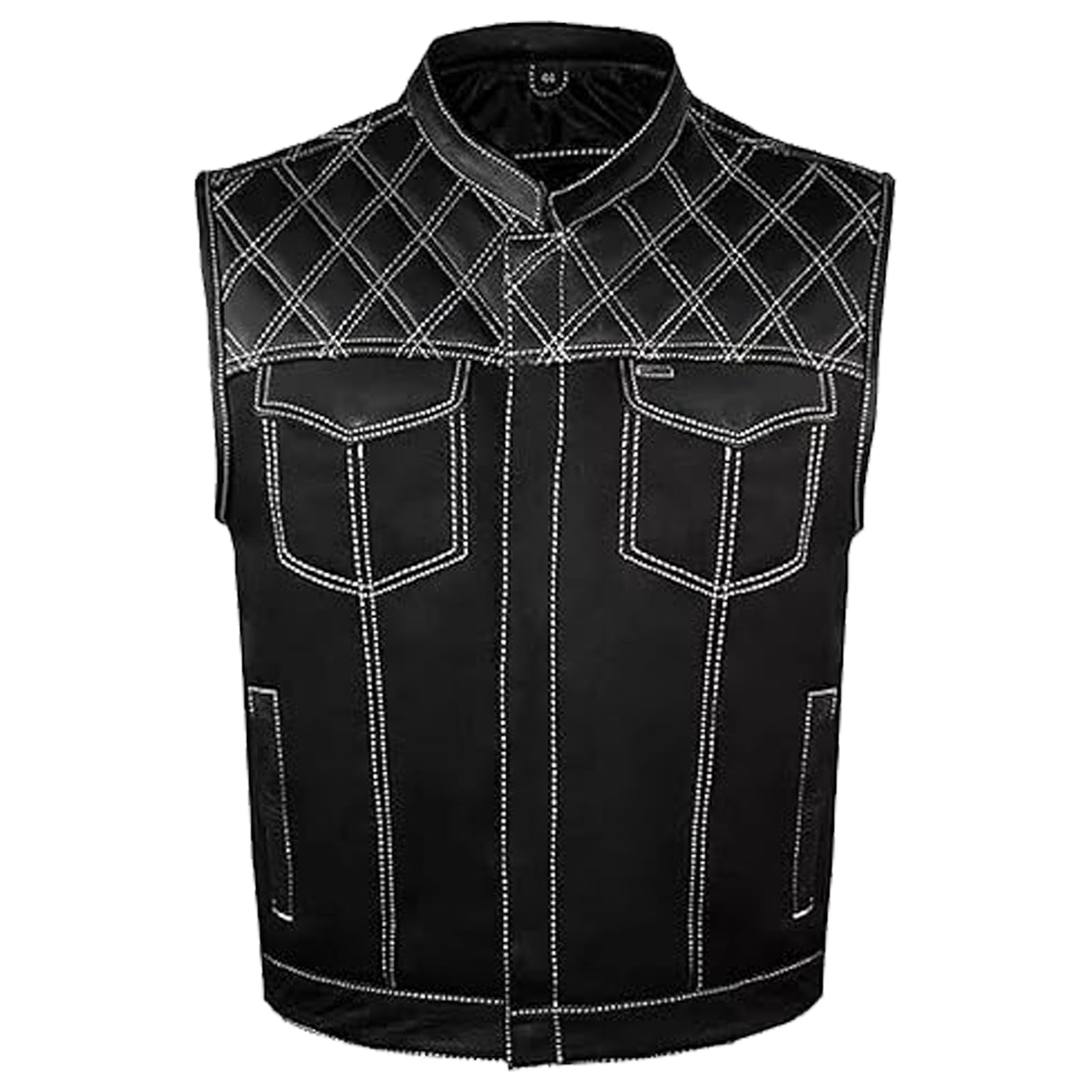 ZONY INC Men's Leather Denim Motorcycle Club Biker Vest with 2 Concealed Carry Pockets - (WHITE, Size- 3XL)