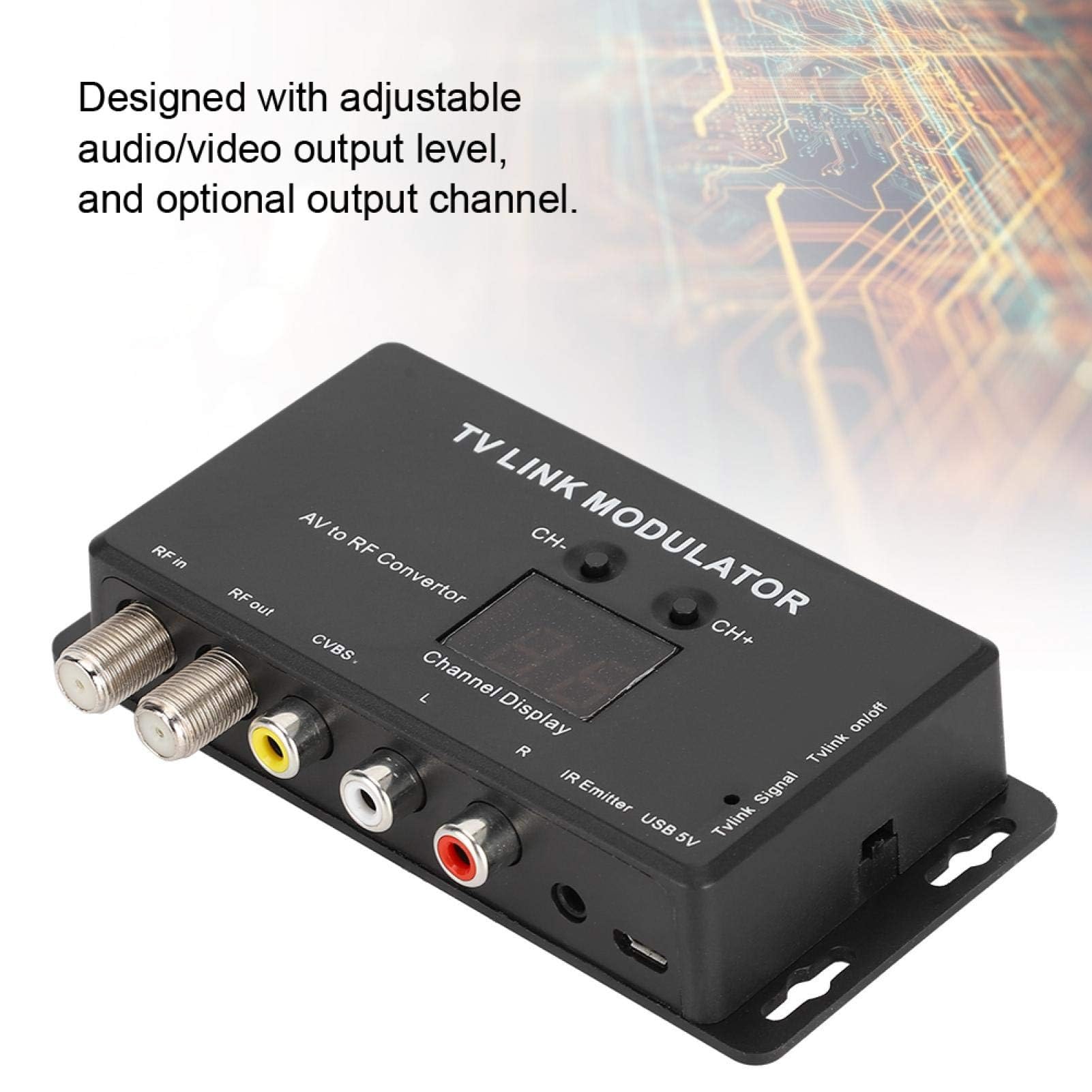Dpofirs UHF-Modulator, TM70 UHF-TV-LINK-Modulator AV-zu-HF-Wandler IR-Extender mit Kanalanzeige, Modulatormodulator AV-zu-HF-Wandler-IR-Extender, Unterstützung von PAL/NTSC mit USB-Ladekabel