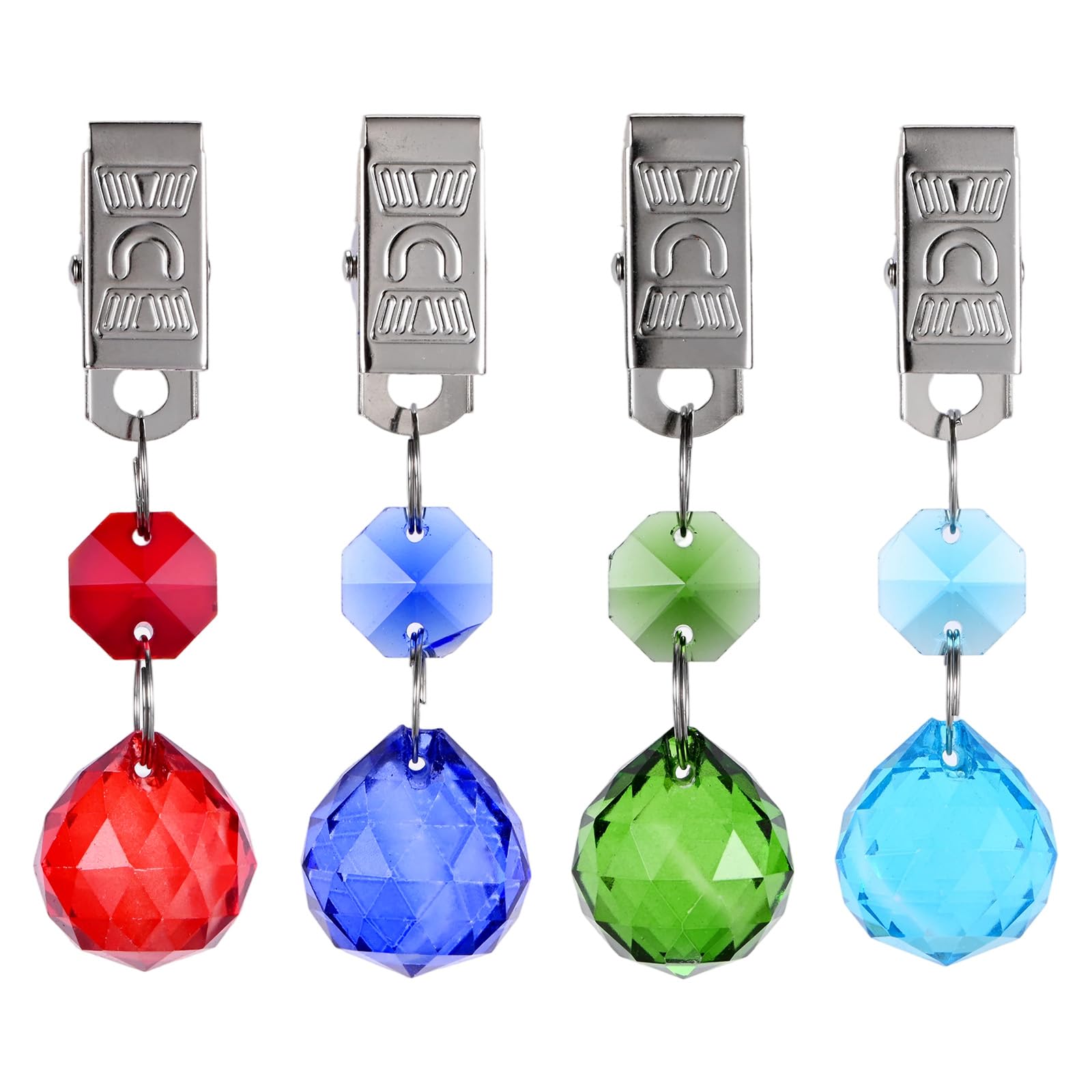 M METERXITY 1-Set Tablecloth Weights, 3.15 Inch Crystal Table Cover Weights with Metal Clips for Decoration/Outdoor Picnic/Family Dinner Party, Prisms Table Cloth Hangers [Mixing 4 Colors A]