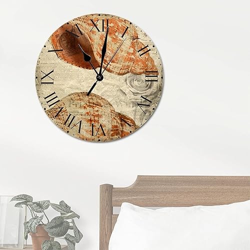 Miniatura 153 de ArogGeld Reloj de pared con diseño de estrella de mar antigua francesa, de cloruro de polivinilo, con números romanos, de 10 pulgadas, funciona