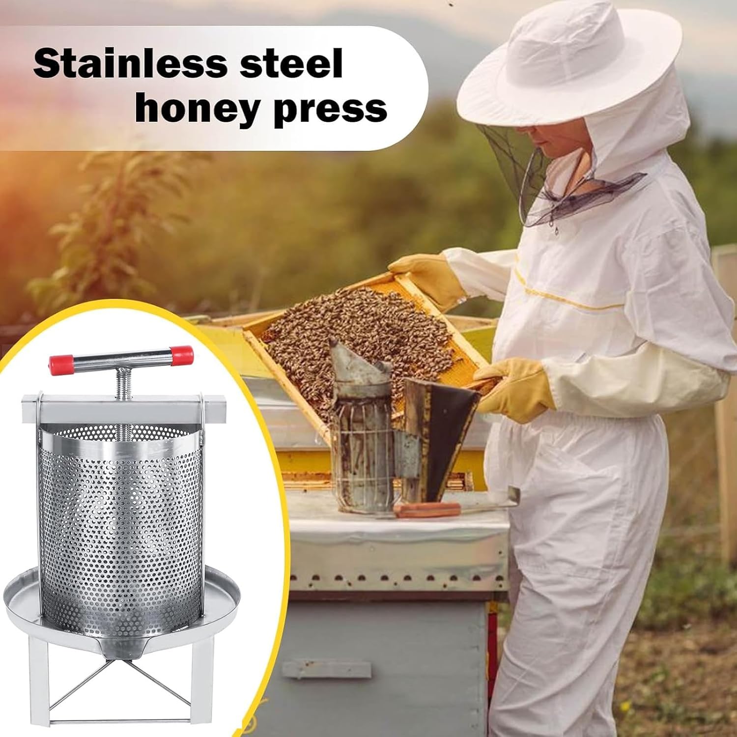 Honey Extractor 3.2 Gallon Fruit Honey Presser Extractor Beeswax Presser Fruit Apple Crusher Cider Nature Juice Making Manual Juice Maker