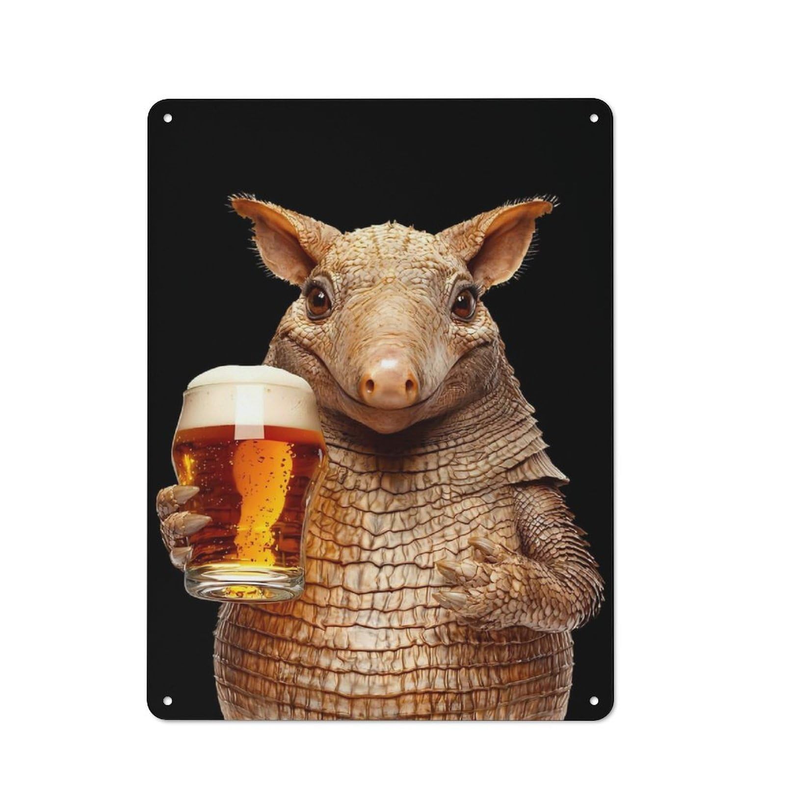 Armadillo with Beer Warehouse Style Metal Wall Decor 40x30cm, Industrial Metal Sign for Workspace, Cafe, Hallway Or Garage