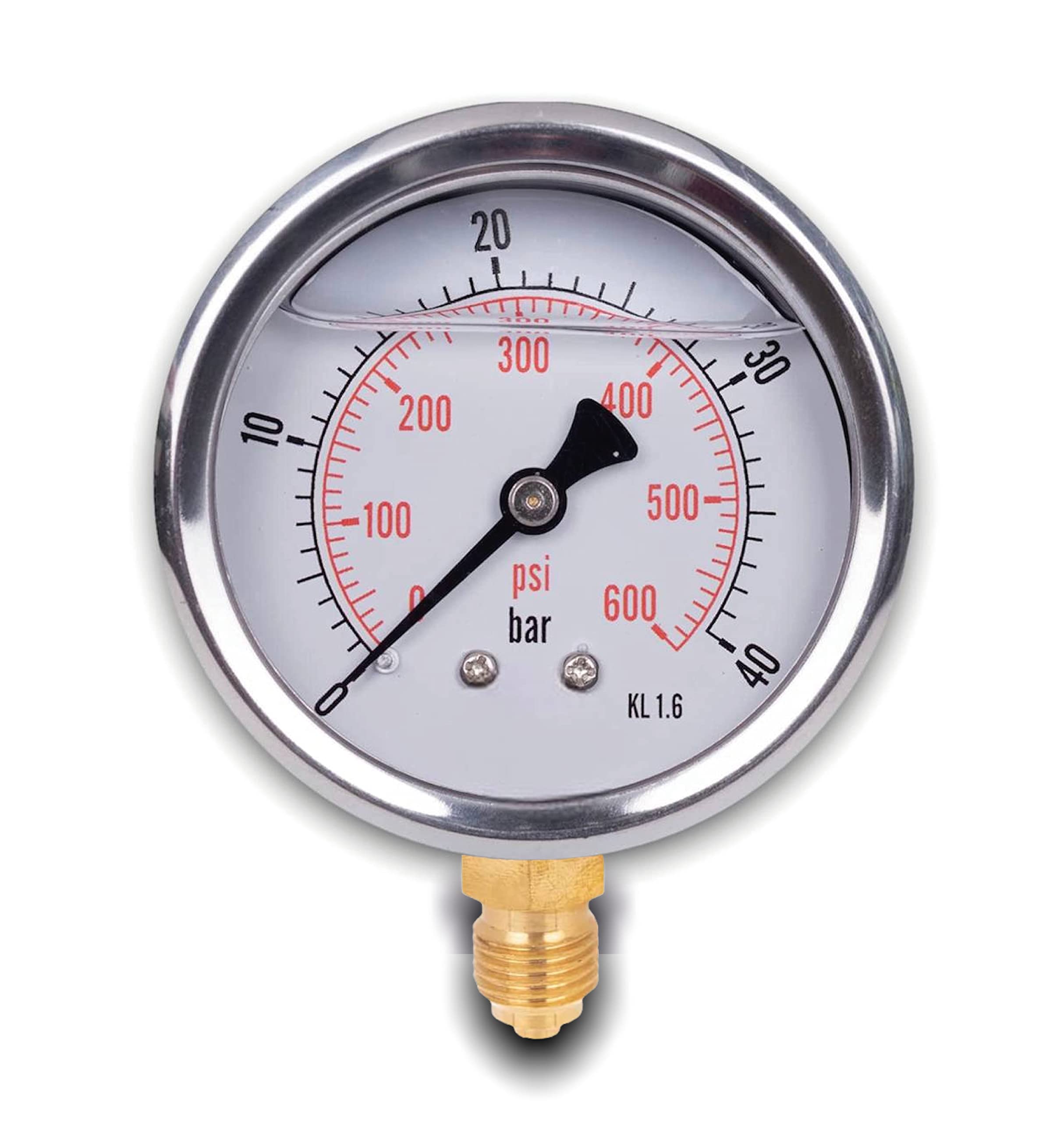 Stainless steel radial pressure gauge D.63 mm with 1/4 glycerine connector from the bottom (0-40 bar) — image 1