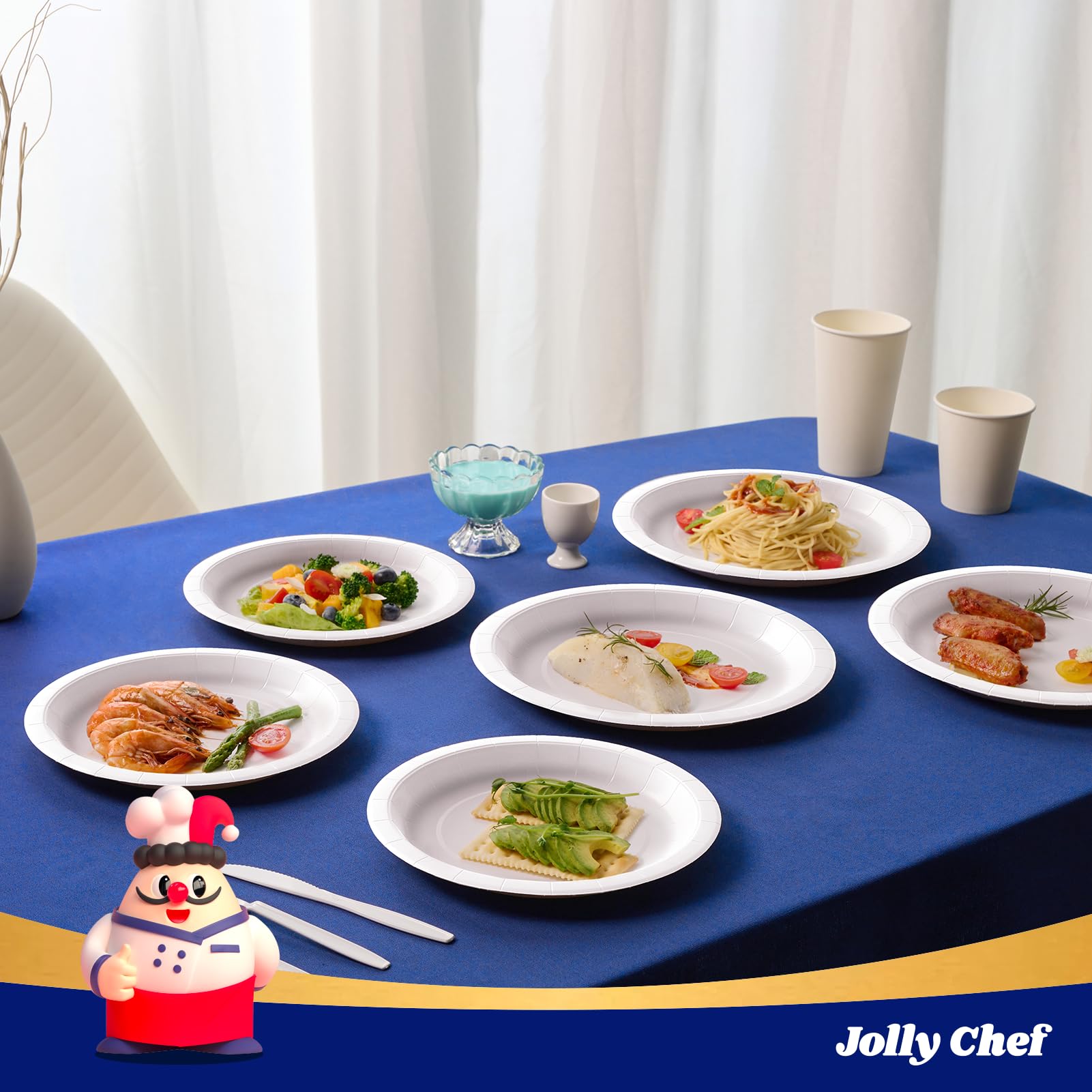 JOLLY CHEF Piatti di carta da 22,9 cm, 300 pezzi, usa e getta, bianchi