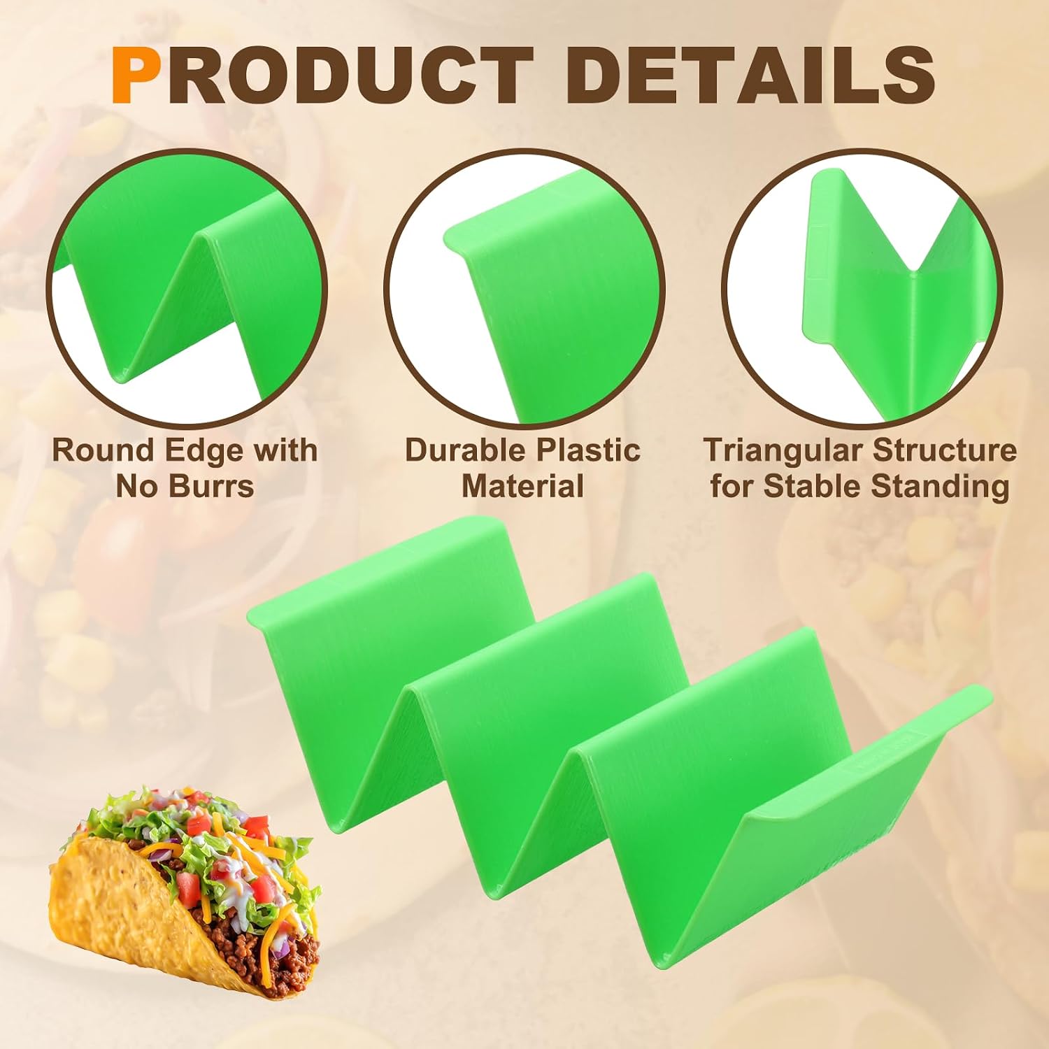uxcell Taco Holder Stand 6Pcs Large Plastic Tray Holds 3 Tacos Green image 3