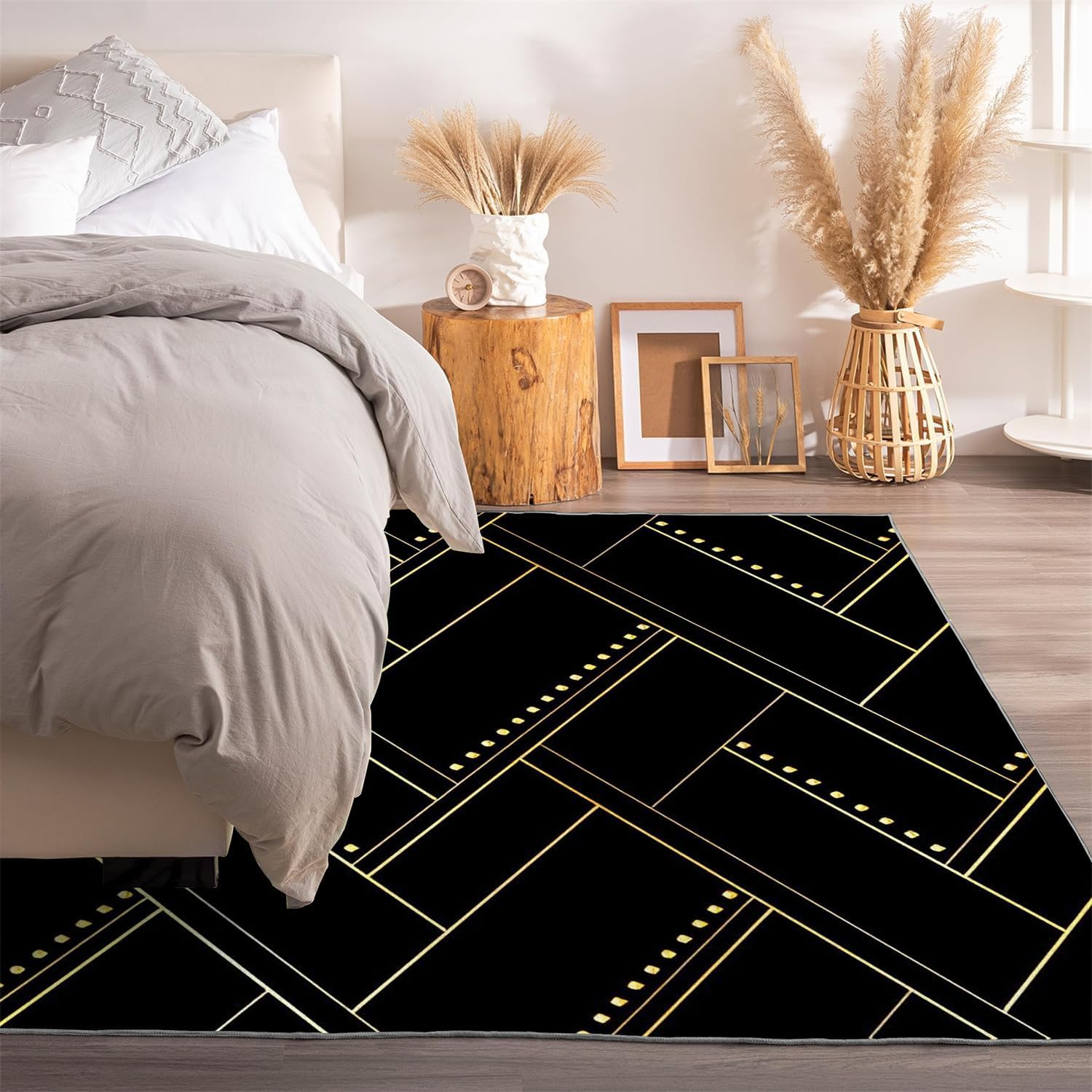 Geometry Area Rug 2x3, Golden Lines Washable Entryway Rugs Indoor, Non Slip Low Pile Area Rug for Bedroom Carpet, Small Rugs for Office Nursery Play Mat(B39)