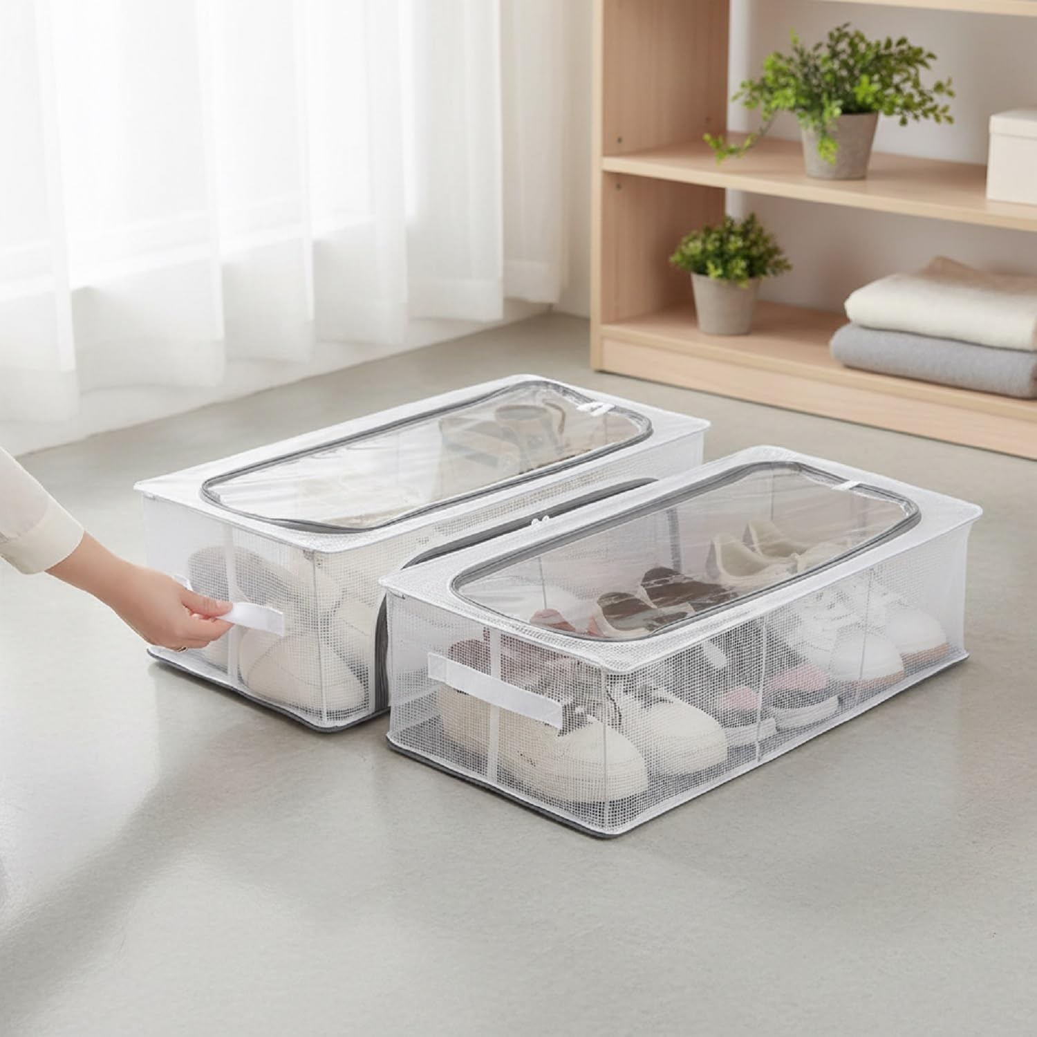 JD FRESH Shoe Storage organizer/Foldable shoe Storage Box/Plastic Stackable Shoe Rack/Under Bed Shoe Storage Organizer/Shoe Rack for Space Saving with Handle & Zippers for Men, Women (Pack of 1)-image-6