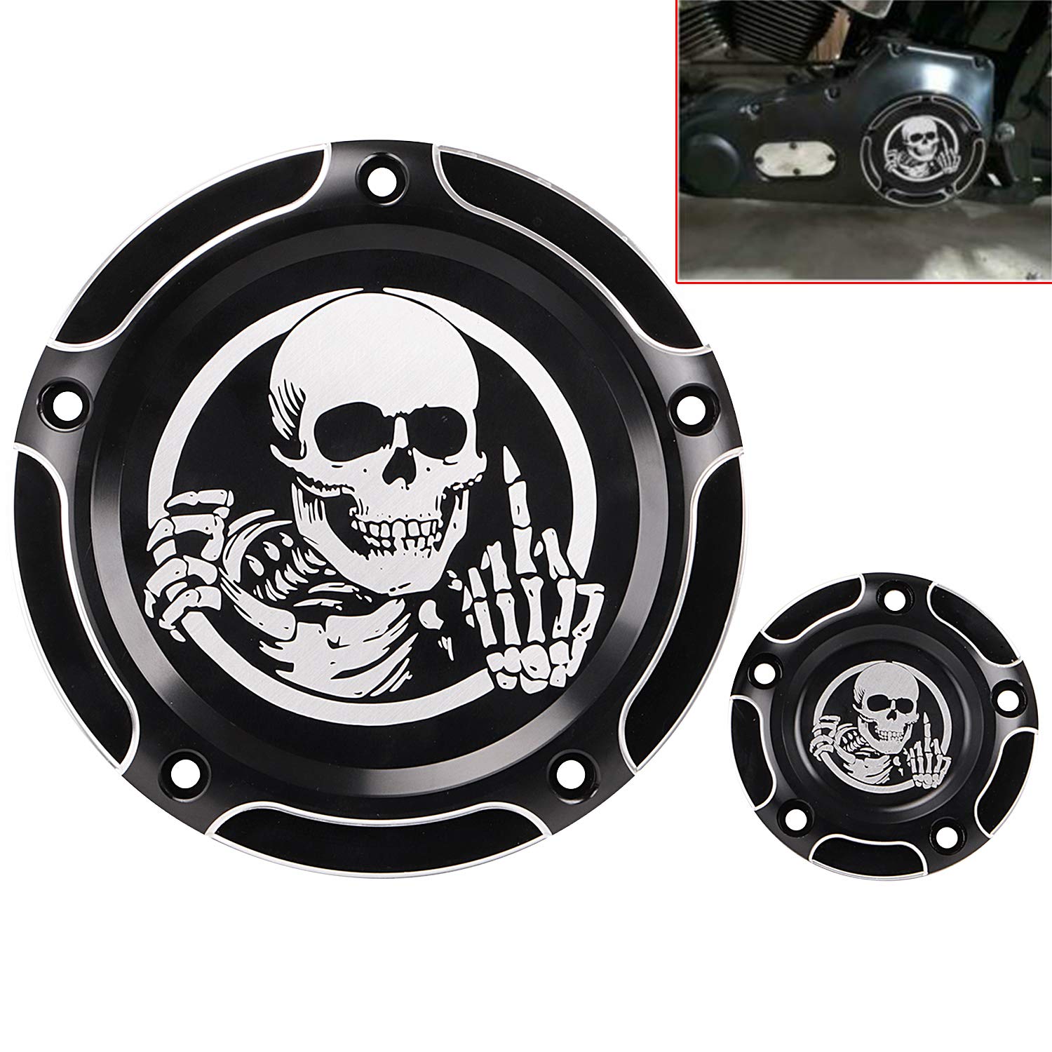 Skeleton Middle Finger 5 Hole Derby Timer Engine Timing Cover for Harley Dyna FLD Street Glide FLHX Fatboy FXSTB Electra Glide FLHT Touring