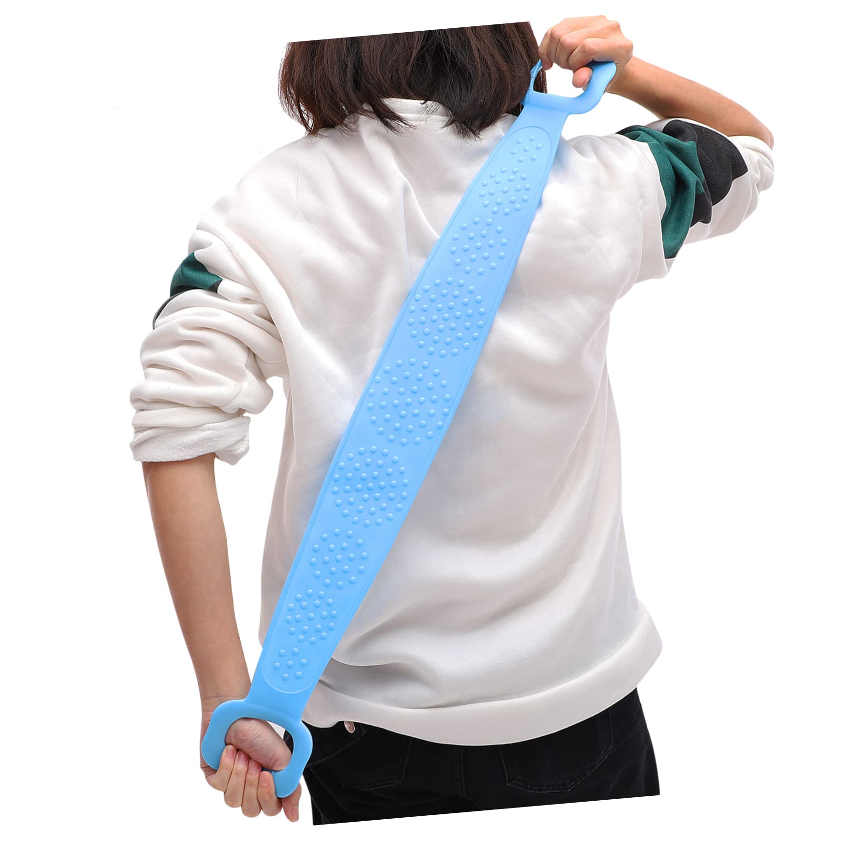 LIFKOME Silicone Back Scrubber for Bath Dual Sided with Soft and Stiff Bristles Blue Exfoliating Towel for Healthy Skin Removes Dead Skin and Increases Lather