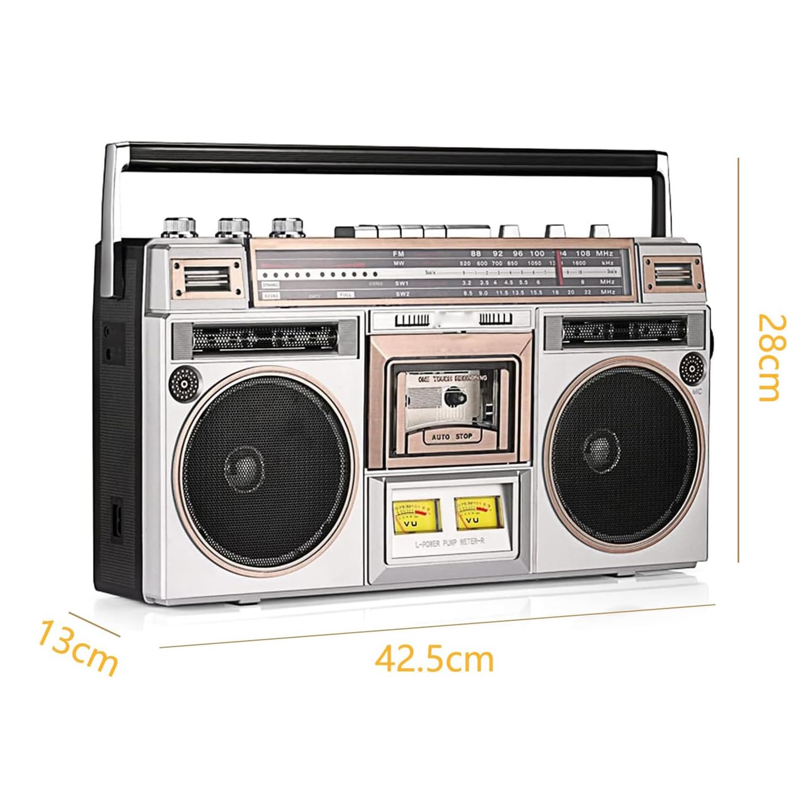 Lettore di cassette Bluetooth Boombox, portatile AM/FM con altoparlante integrato, per riunioni di famiglia/viaggi, stile retrò anni '80, per gli amanti della musica nostalgica