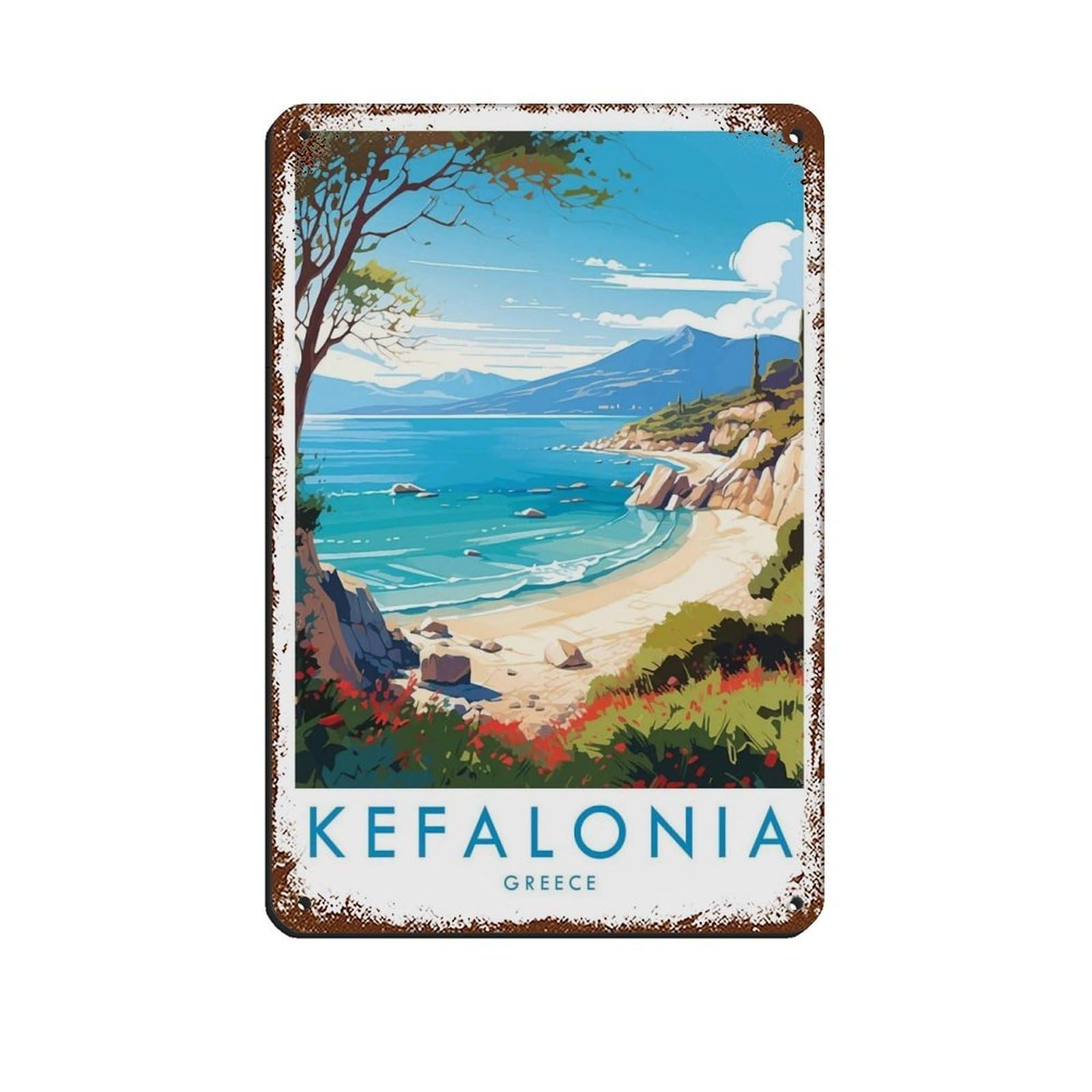 Kefalonia Travel, Kefalonia Travel Poster Retro Poster Metal Tin Sign Chic Art Retro Iron Painting Bar People Cave Cafe Family Garage Poster Wall Decoration 8x12inch(20x30cm)