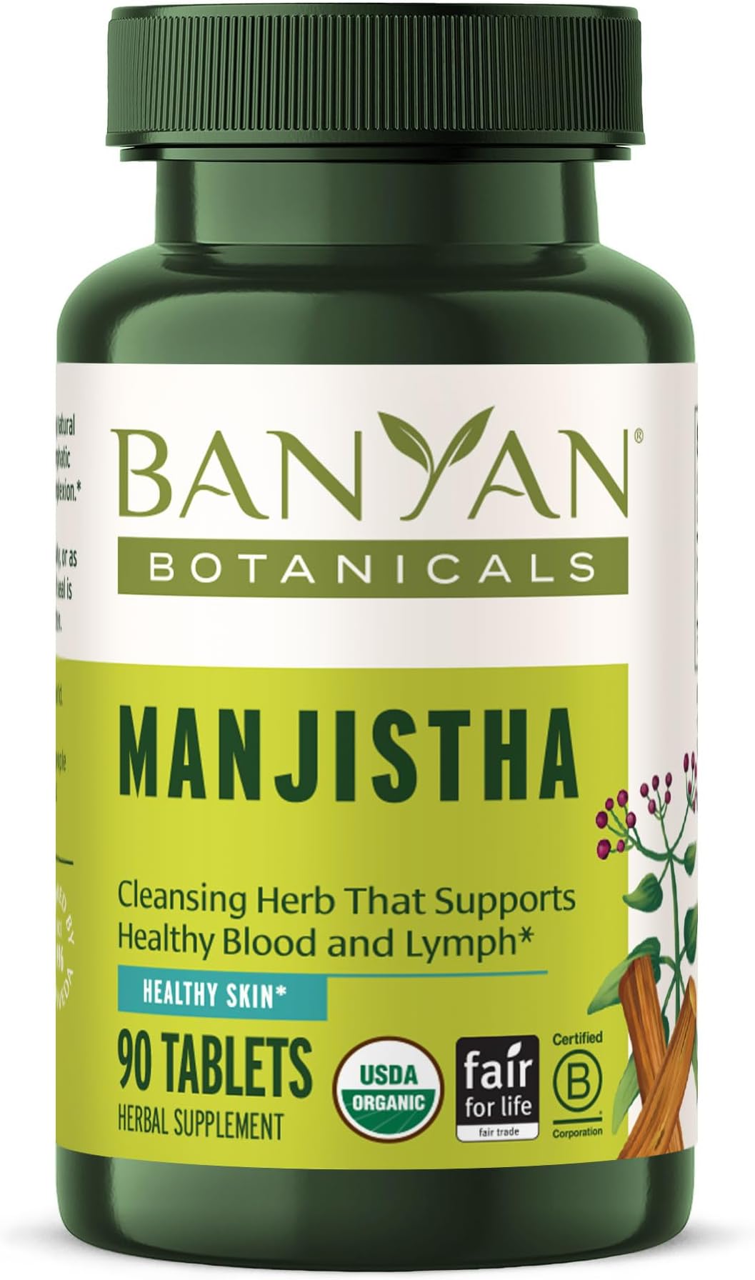 Manjistha Tablets - USDA Organic - Rubia cordifolia - Ayurveda Herbal Supplement That Cleanses The Blood & Lymph