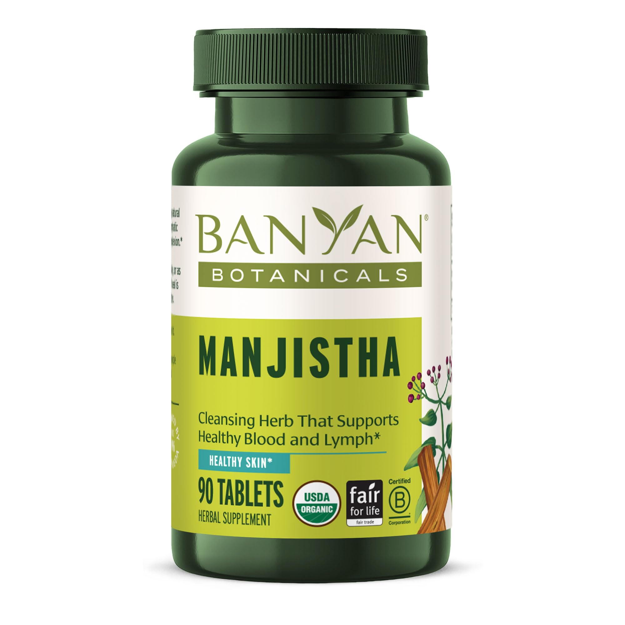 Banyan Botanicals Organic Manjistha – Natural Skin Support & Lymphatic Drainage Supplement – Red Root Blood Cleanse for Clear Complexion – 90 Tablets – USDA Organic, Fair Trade