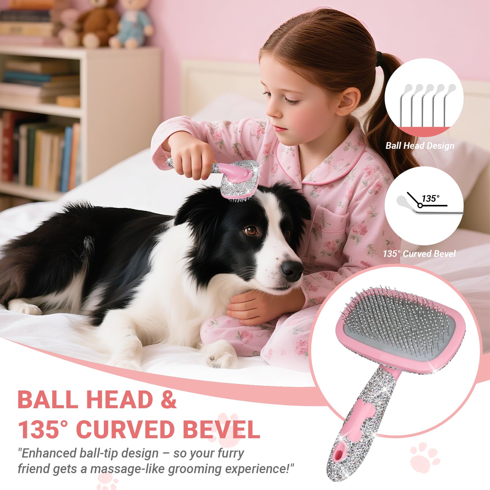 WOOFUU Pet Grooming Brush with Ceramic Clay Craft & Diamond Embedded Design, Washable - Image 2