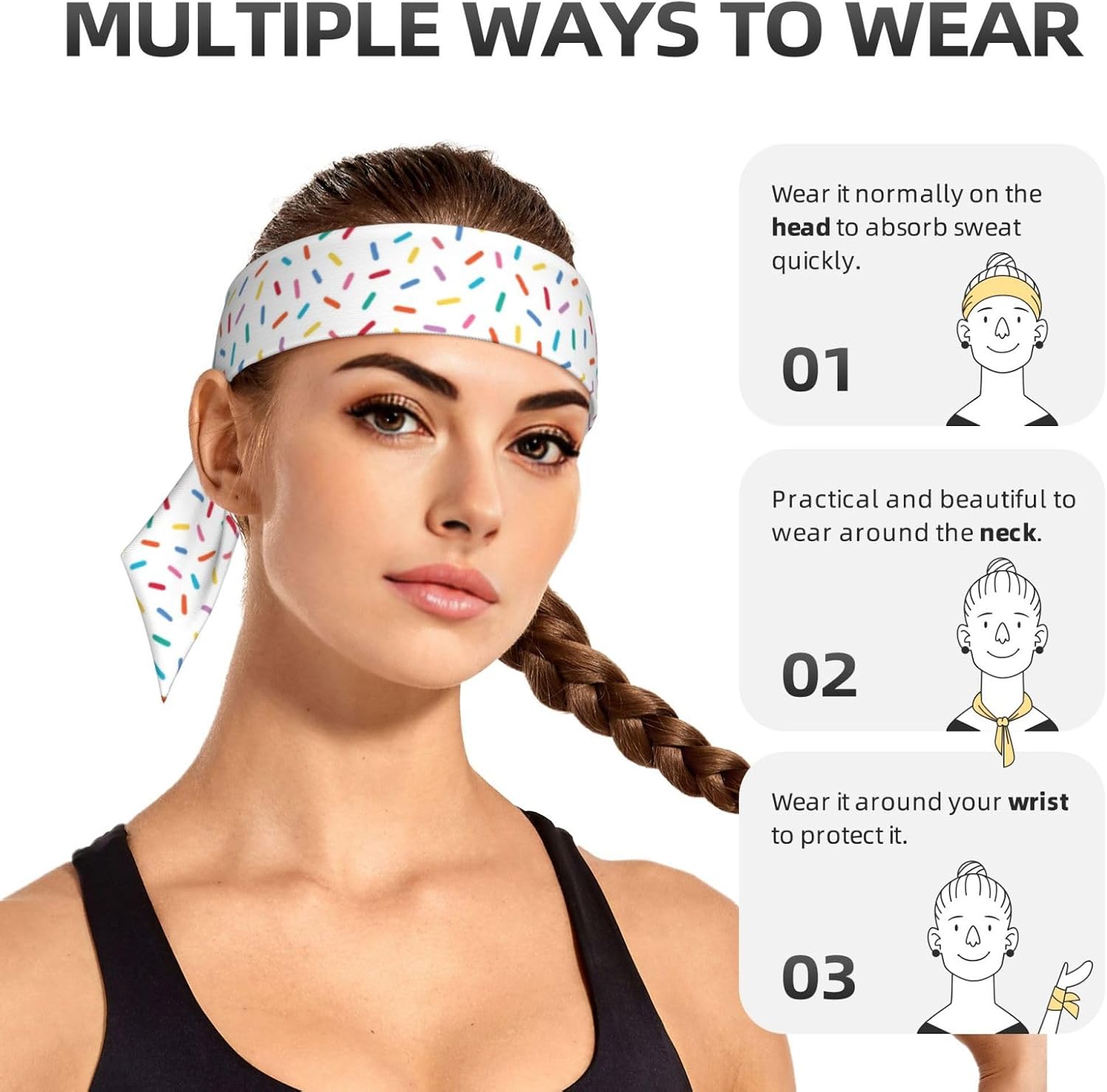 Sports Tie Headband for Men Women, Adjustable Head Band image 4