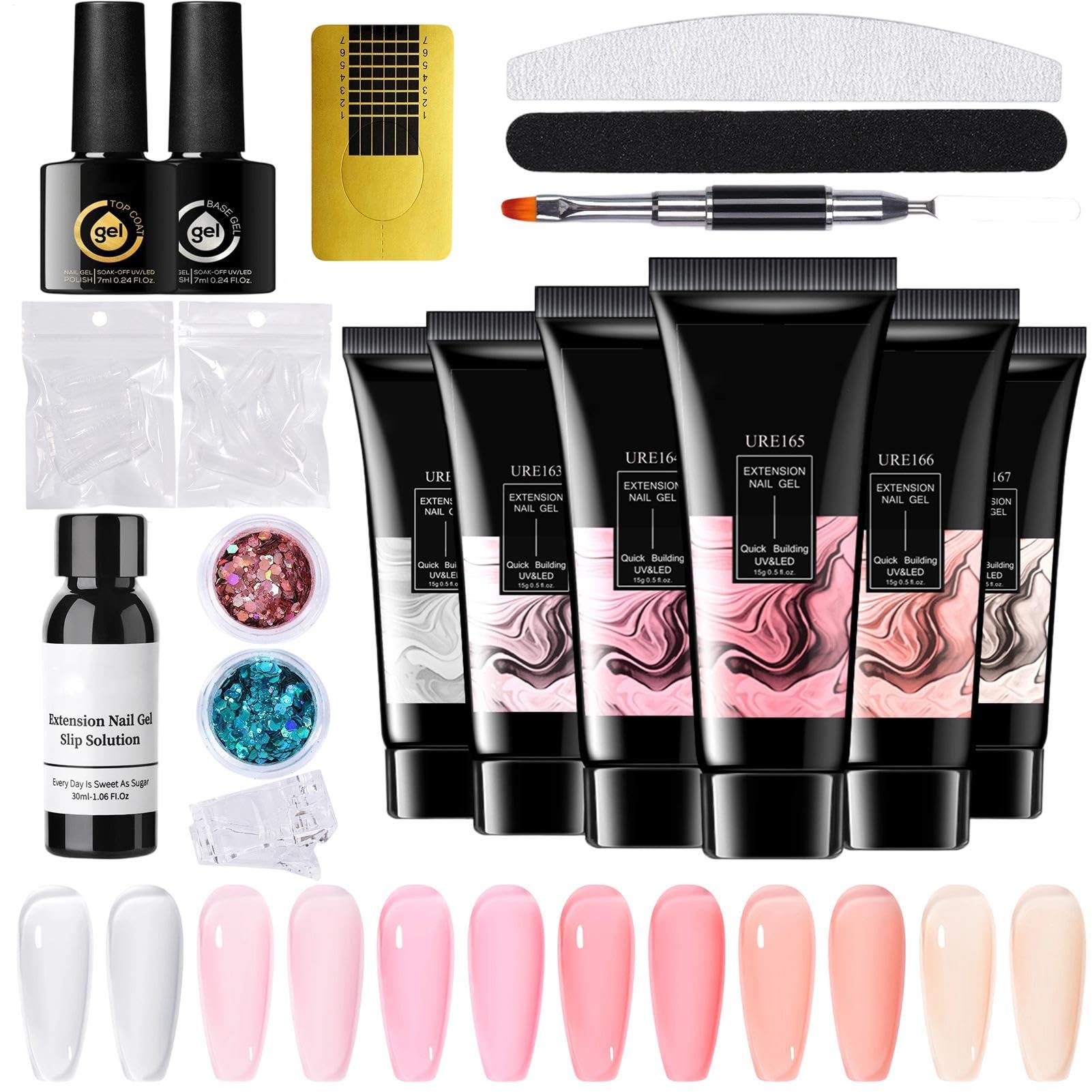 Gel de Extensiones Set de Gel Constructor, Base y Adhesivo para