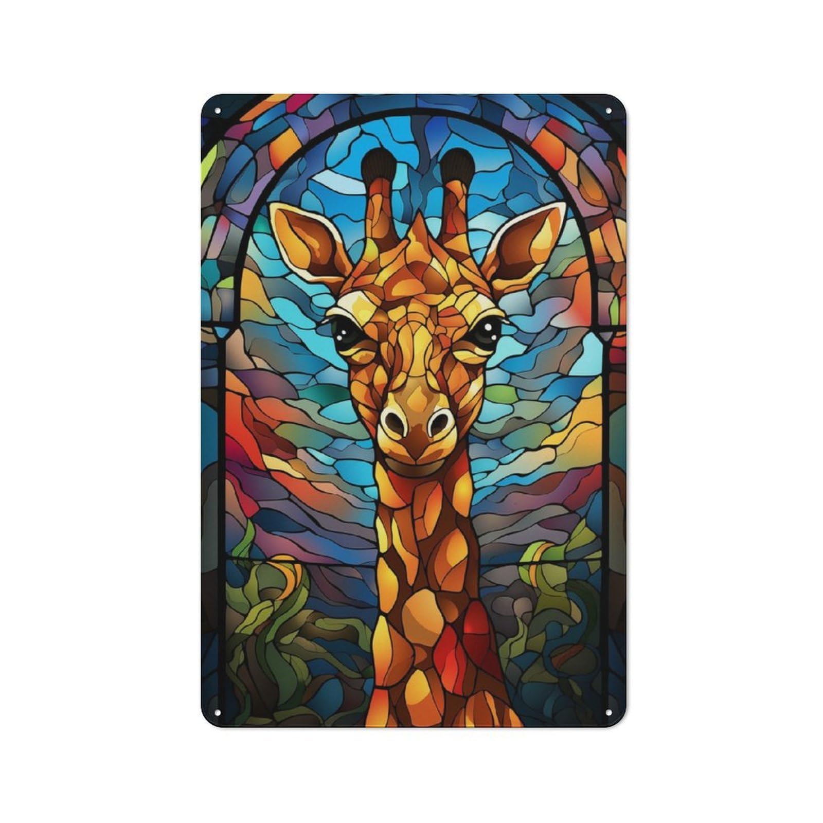 Junmoney Giraffe Stained Glass Tin Sign 30X20cm With For Café Or Home Bar, Retro Decor, Gift For Café-Style Decor Fans During The Christmas Season