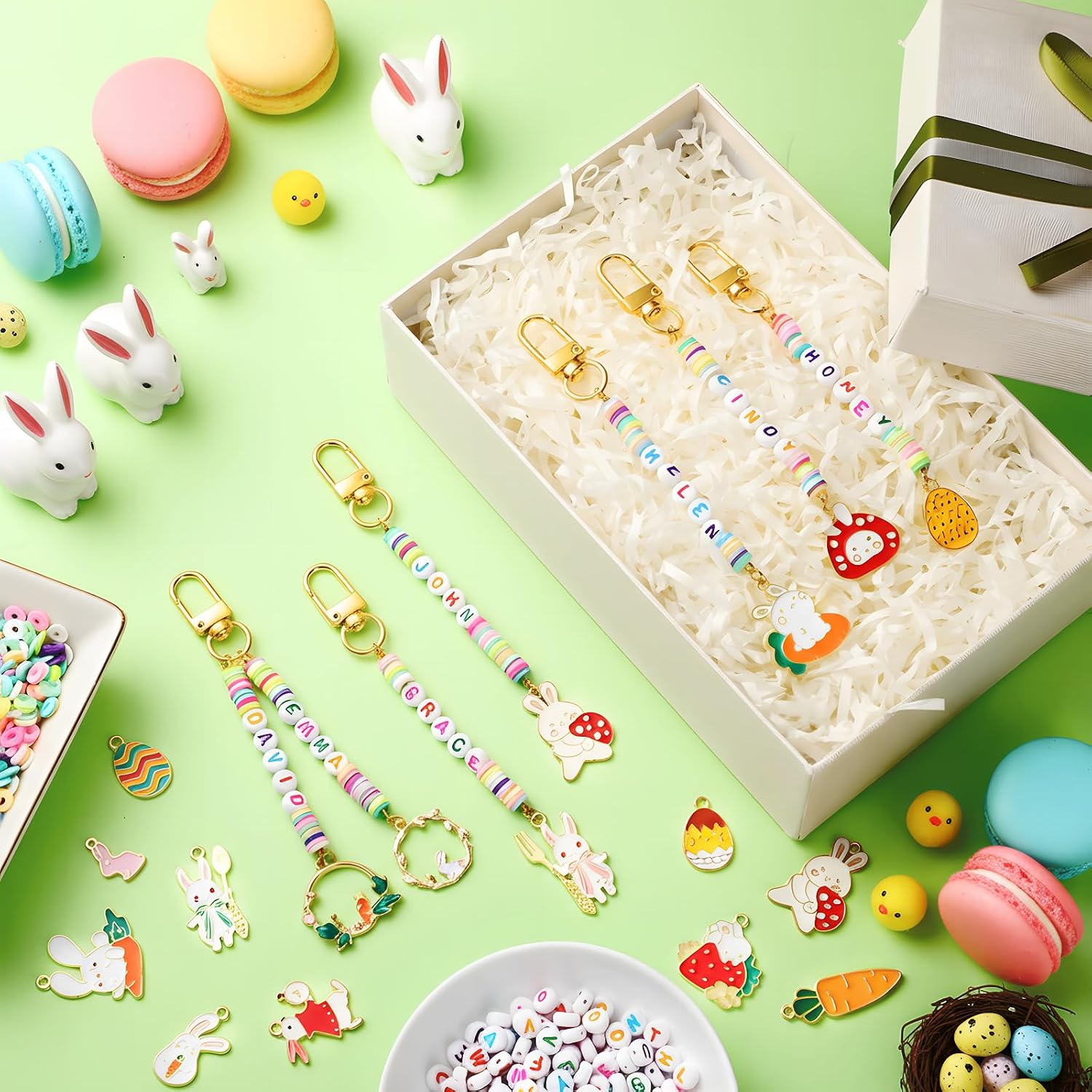 Tondiamo 2823 Pcs Easter Charms for Jewelry Making Easter Bead Keychain DIY Craft Making Kit Key Ring Charms Letters Beads String for Gift Jewelry Key Ring Backpack Accessories image 3