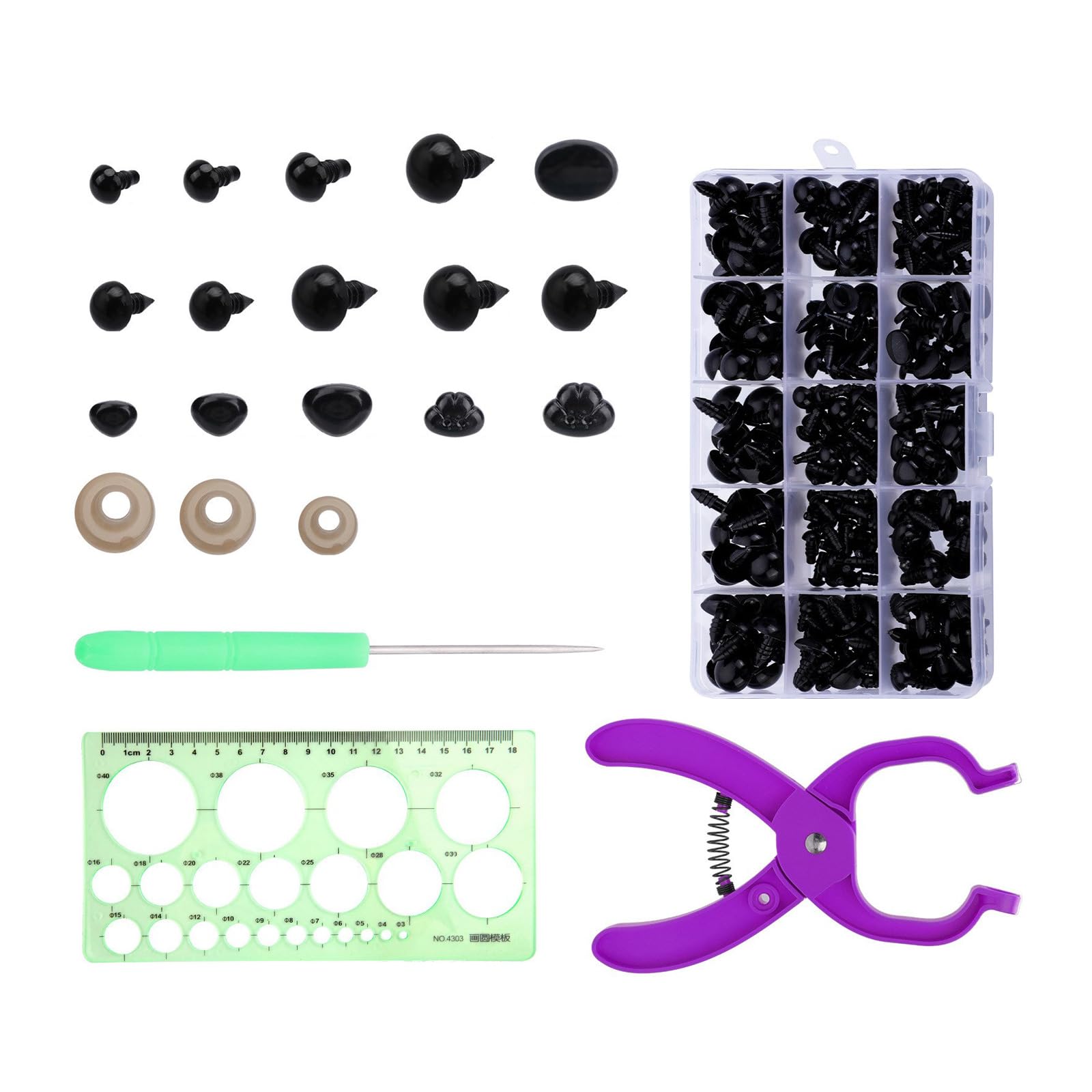 YROHGKPN 476Pcs Assorted Size Eye and Nose with Washers and Auxiliary Tool for Plush Doll Crochet Toy Crochet Doll Craft Eye Plier Set