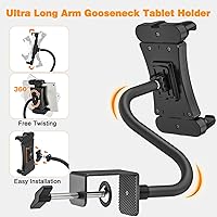 Vista 4 de Tablet Stand Holder, Gooseneck iPad Desk Mount for Kitchen, Work Meetings, Video, Tablet Clamp Mount Compatible with iPad mini/Air/Pro, Kindle Fire