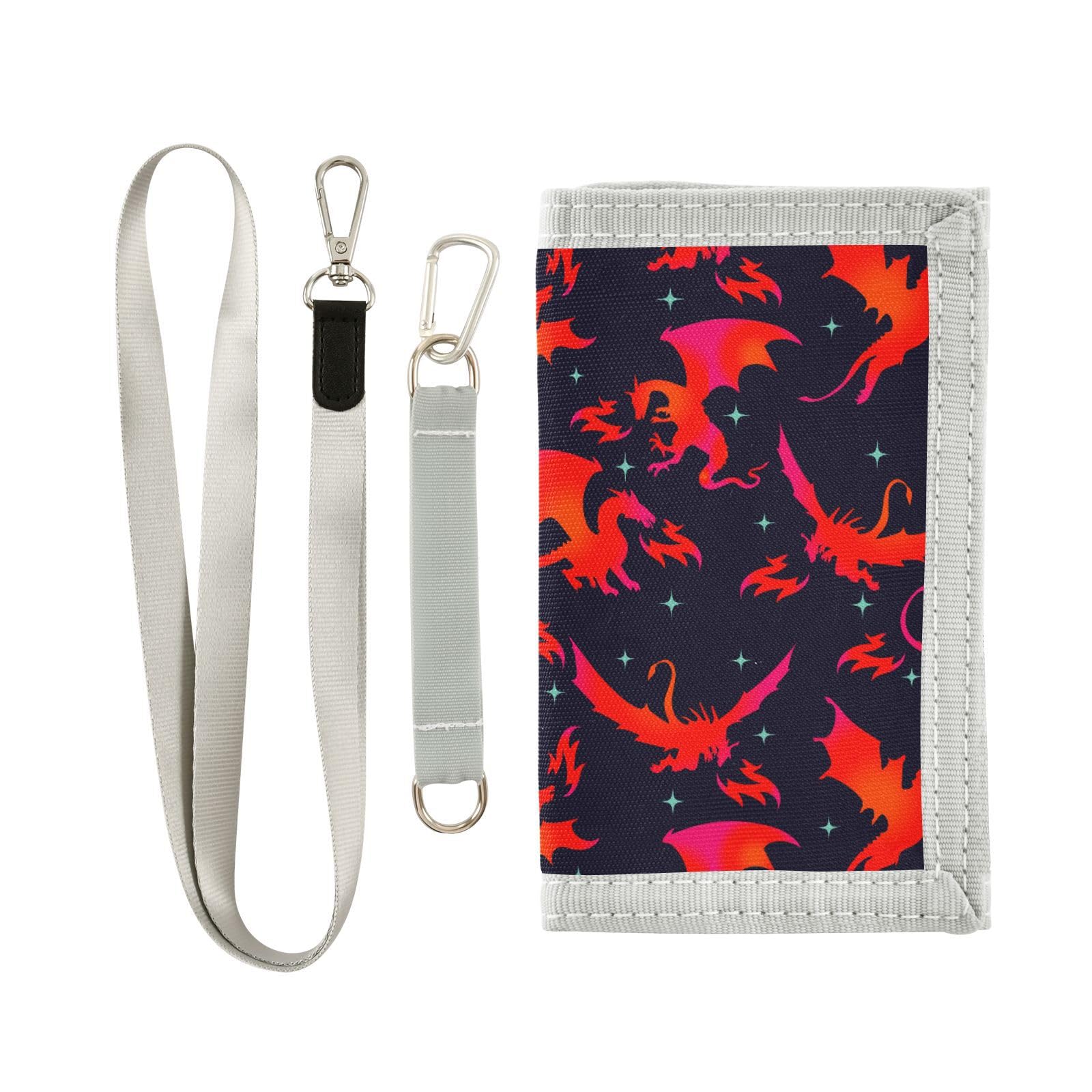 JHKKU Fire Dragon Kids Wallet for Boys Girls, Teen Canvas Trifold Purse with Zipper Coin Pocket