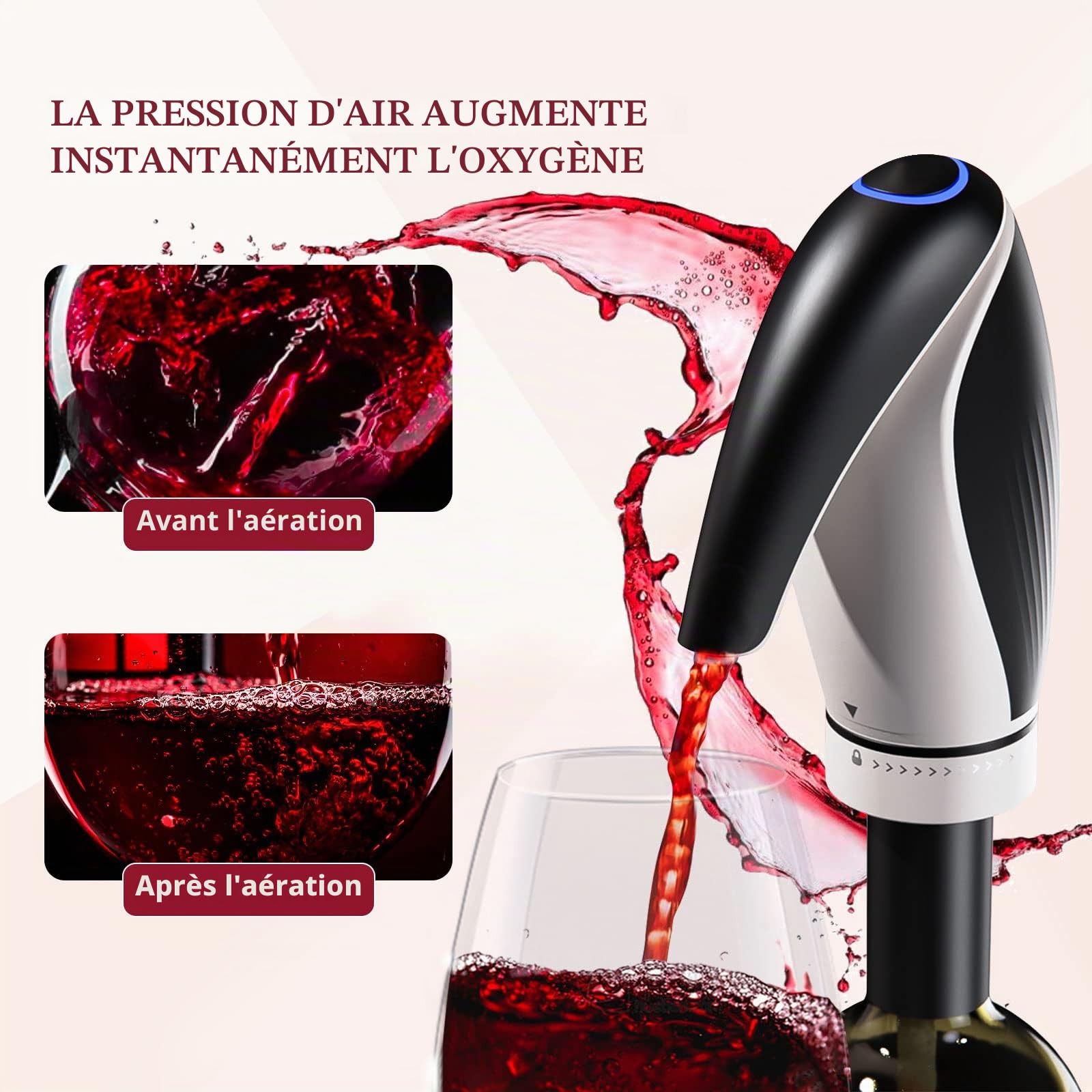 Carafe à Vin Électrique, Aérateur de Vin Automatique, Carafe Rechargeable Intelligente Pour Les Fêtes de Famille Avec 2 Bouchons de Vin, Noir