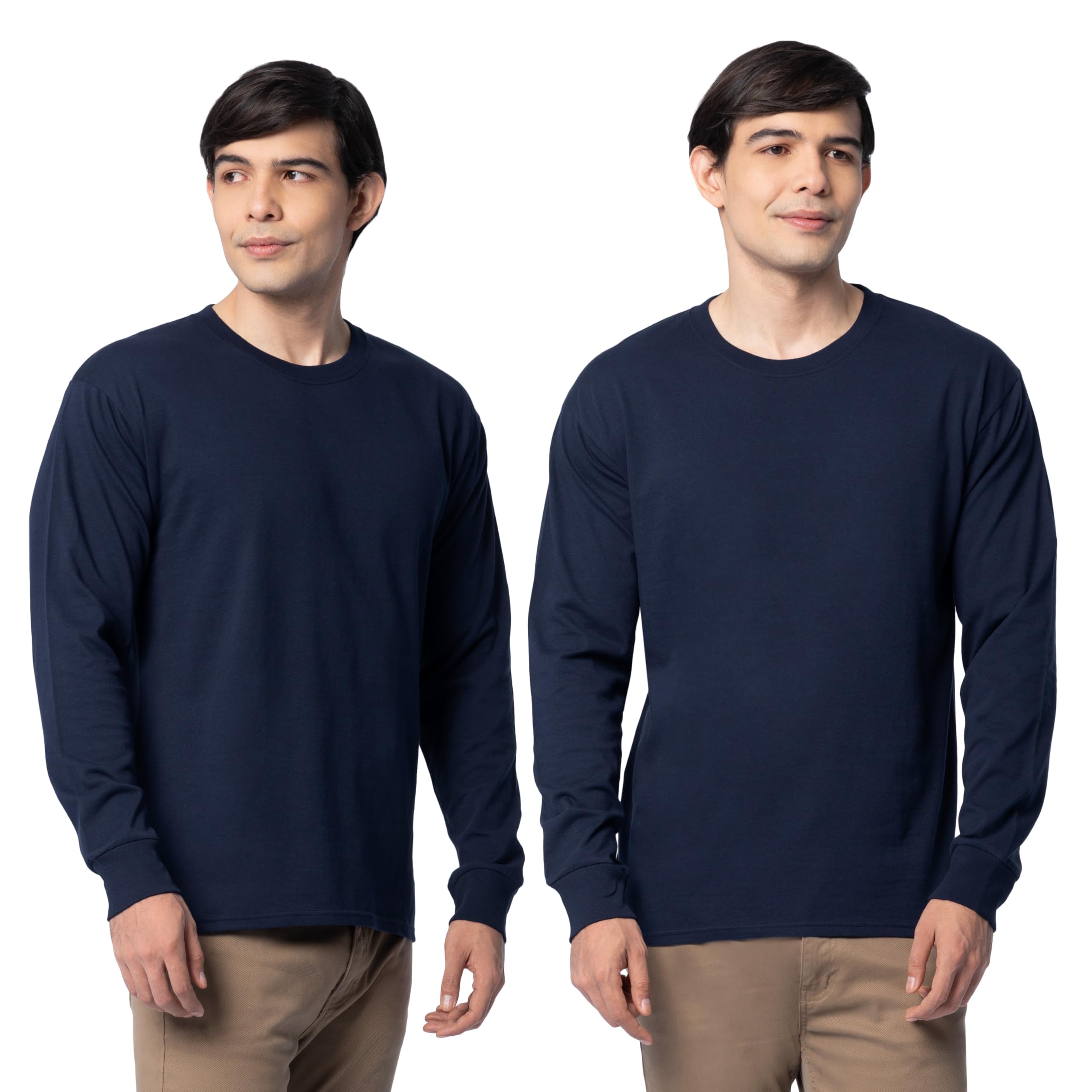 Fruit of the Loom Mens Eversoft Cotton Long Sleeve T Shirts, Breathable & Moisture Wicking with Odor Control, Long Sleeve - Navy, XXXXL