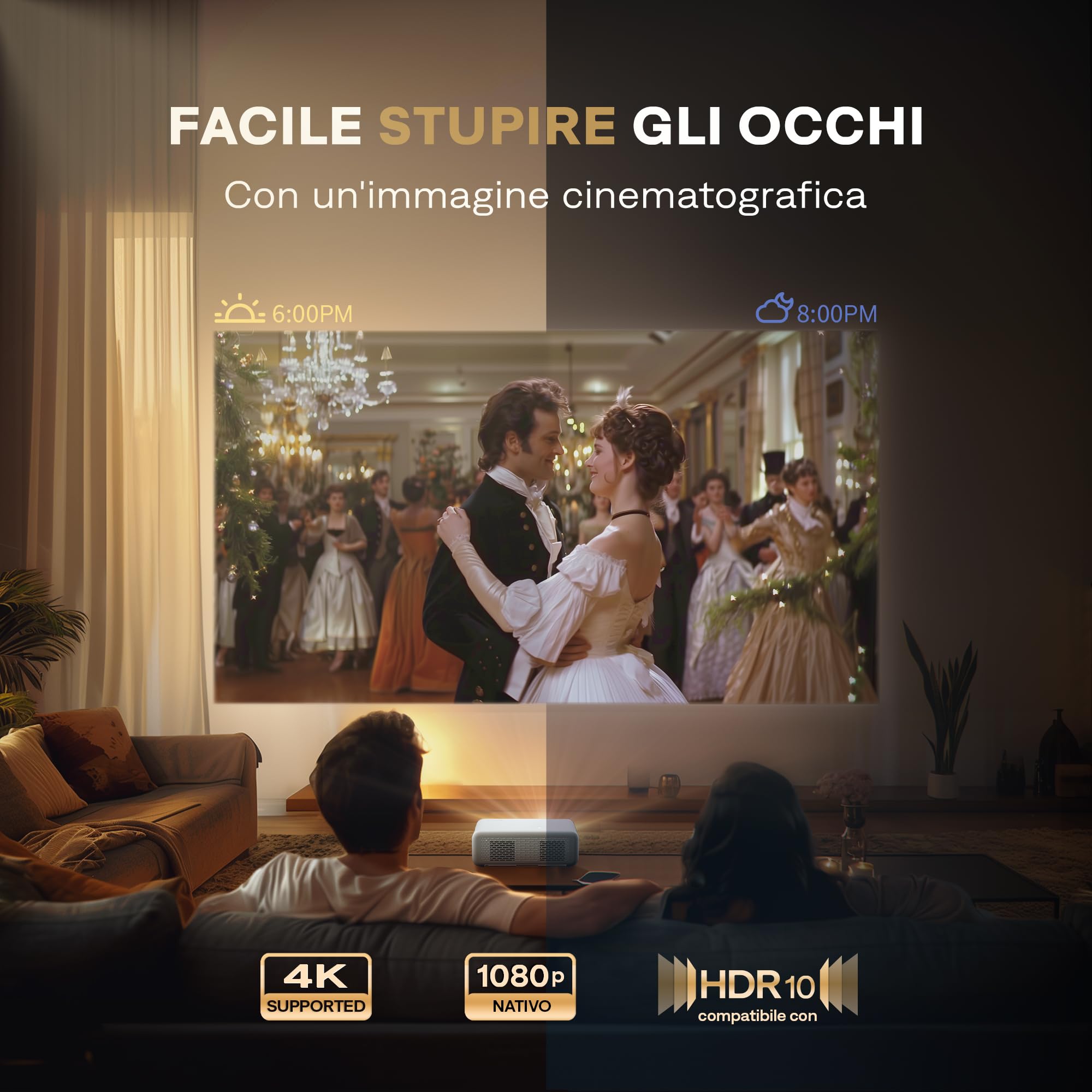 Aurzen EAZZE D1 Proiettore Smart Supporta 4K, Full HD 1080P, Videoproiettore con Netflix, Dolby Audio, Messa a Fuoco Automatica e Correzione Trapezoidale, Mini Proiettore WiFi Bluetooth, Bianco