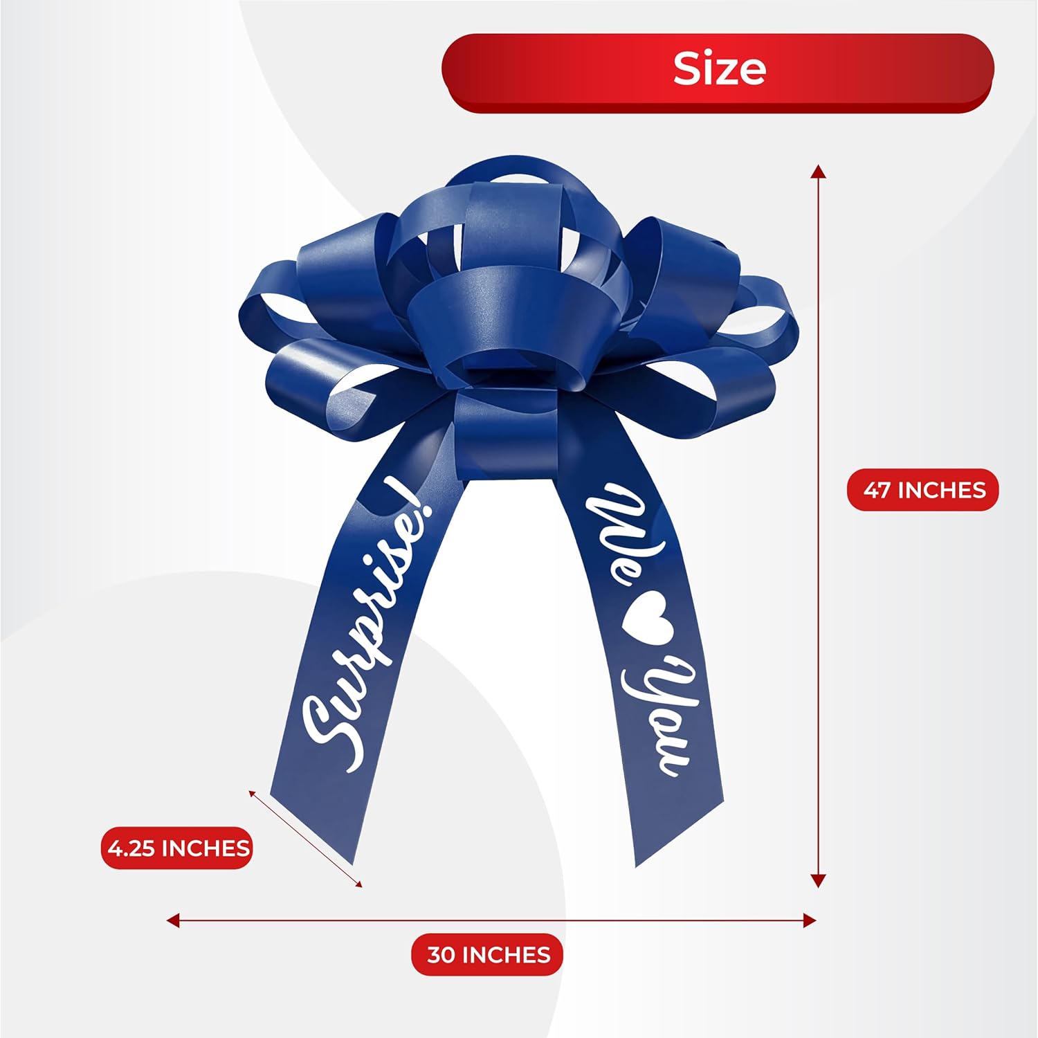 CarBowz Big Car Bow - Surprise We Love You - Giant 30" Bow, Non-Scratch Magnet, Weather-Resistant Vinyl, Perfect for Graduations, Special Occasions, Indoor/Outdoor (Blue)