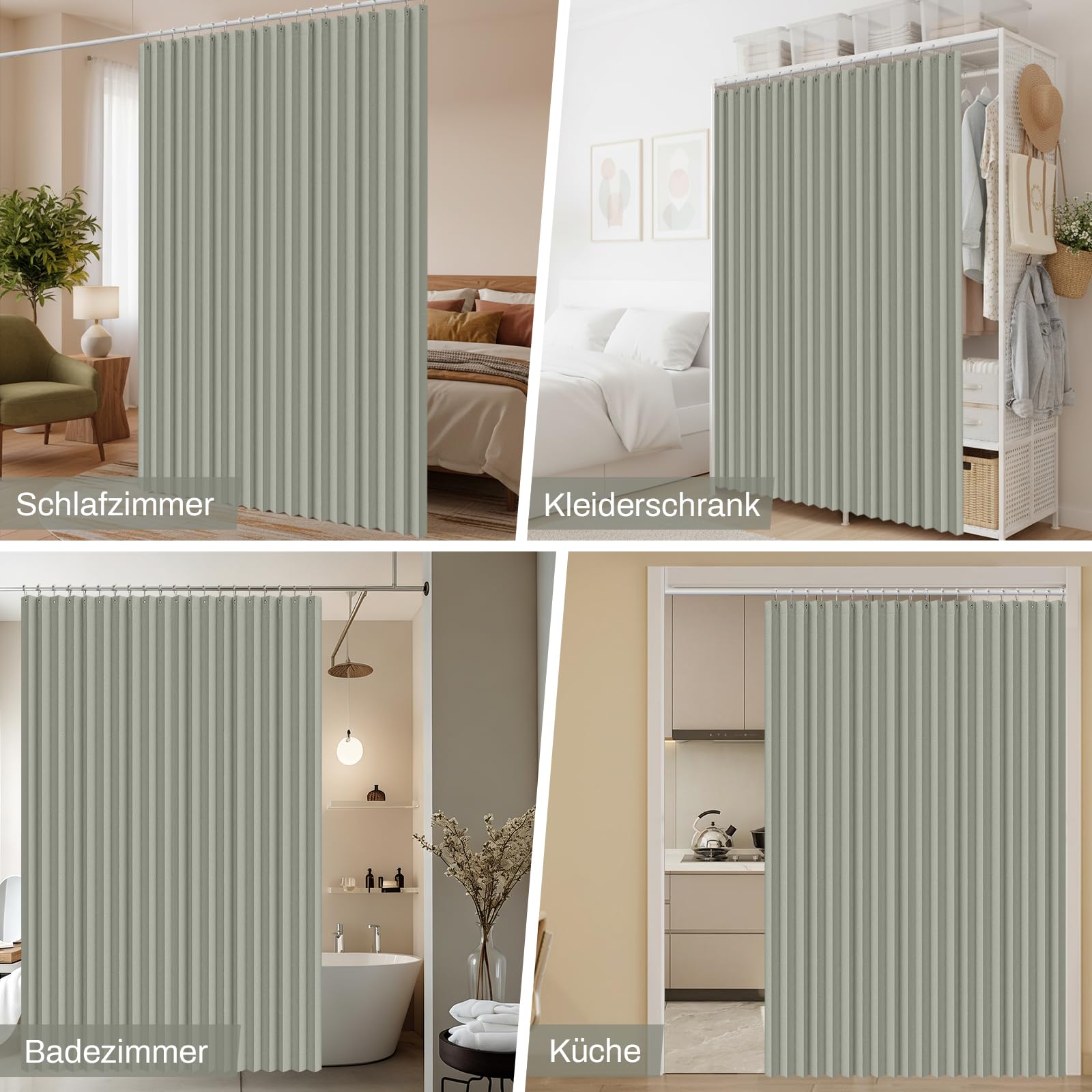 Rideau de séparation extra large H 213 x 254 cm - Imperméable - Avec crochets - Pliable - Pour salle de bain, chambre à coucher, salon, bureau, brise-vue - Gris clair