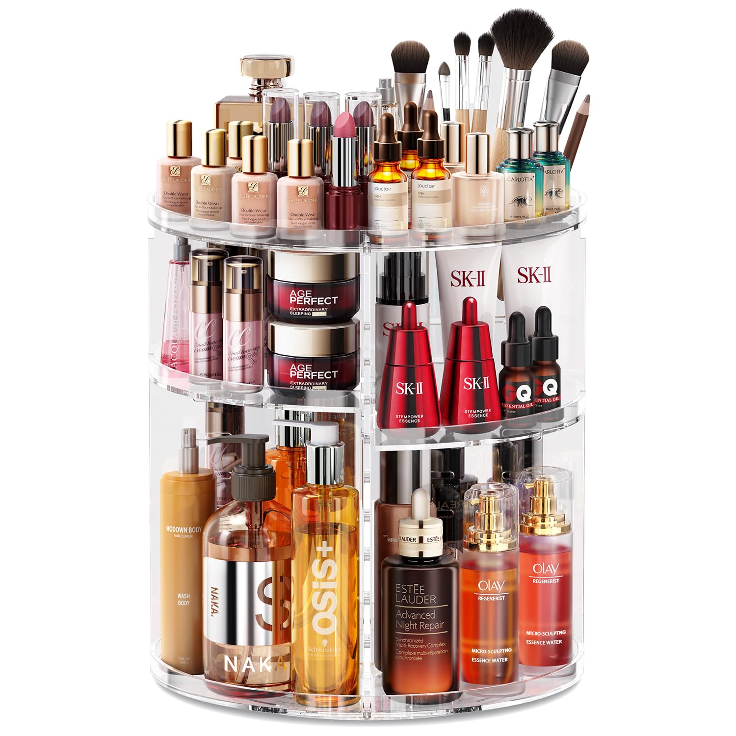 Auxmir Make Up Organizer, Schminktisch Organizer, 360° Drehung Kosmetische Aufbewahrungsbox, Kosmetik Organizer für Lippenstift Makeup Brush Eyeliner Nagelgel, Geeignet als Geschenk, Transparent