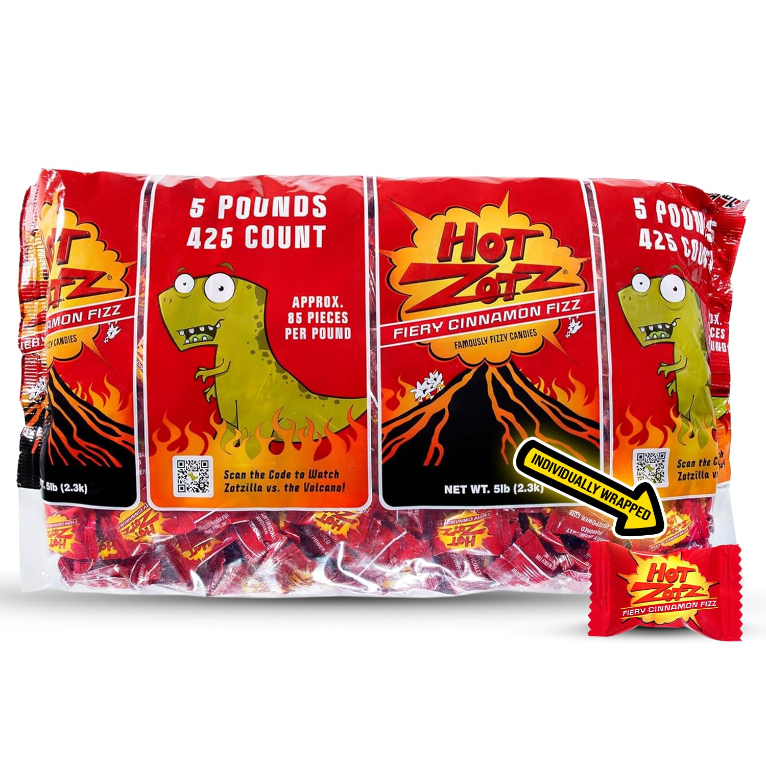 Zotz Fizzy Old Fashioned Hard Candy - Fiery Cinnamon Flavored Candy, Individually Wrapped, From Italy Since 1970 (Bag 425 Units)