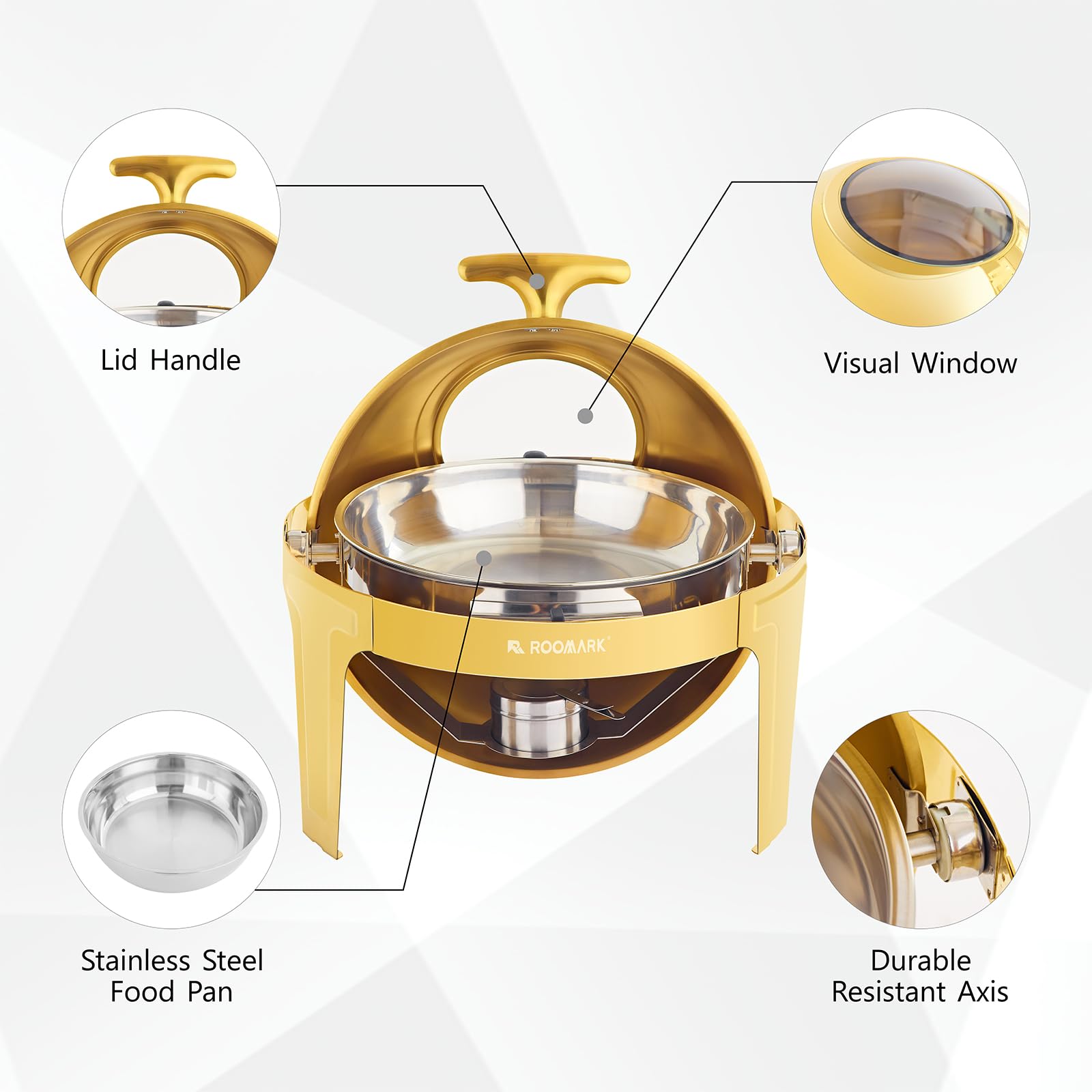 5,7L Buffet Chafing Dish Set, Calentador Buffet Redondo, Servidor de Buffet, Calentador Comida Buffet, Calentador de Buffet, Marco Grueso, Para Buffet, Fiestas de Catering, Bodas, Oro