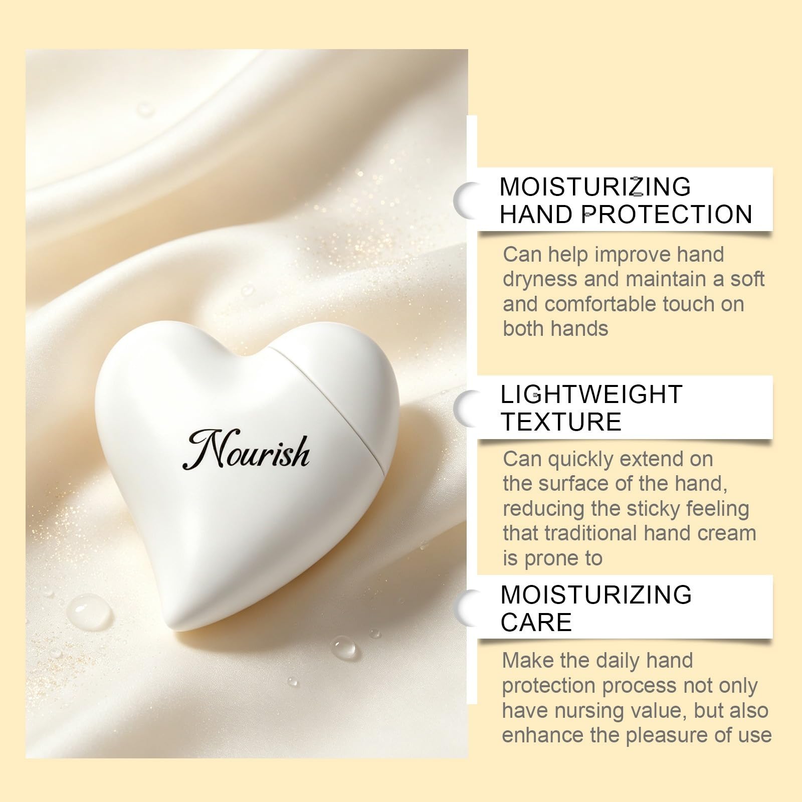Crema de manos nutritiva con forma de corazón, 50 ml, cuidado hidratante para manos suaves | Crema de manos en embalaje de corazón de moda, fórmula nutritiva e hidratante para suavizar las manos secas a diario