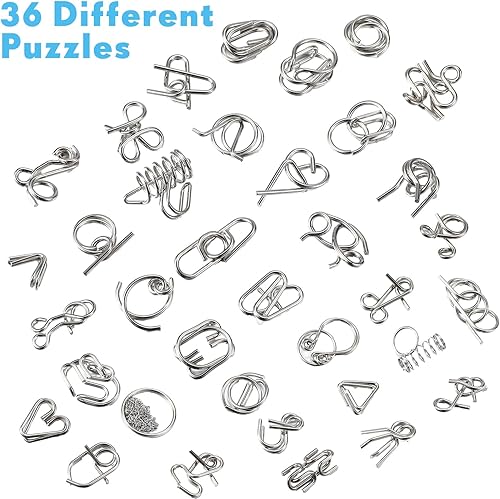 Miniatura 6 de Rompecabezas de metal para el cerebro de 72 piezas con bolsa, rompecabezas de metal para adultos, rompecabezas de cerebro de alambre IQ, juegos de