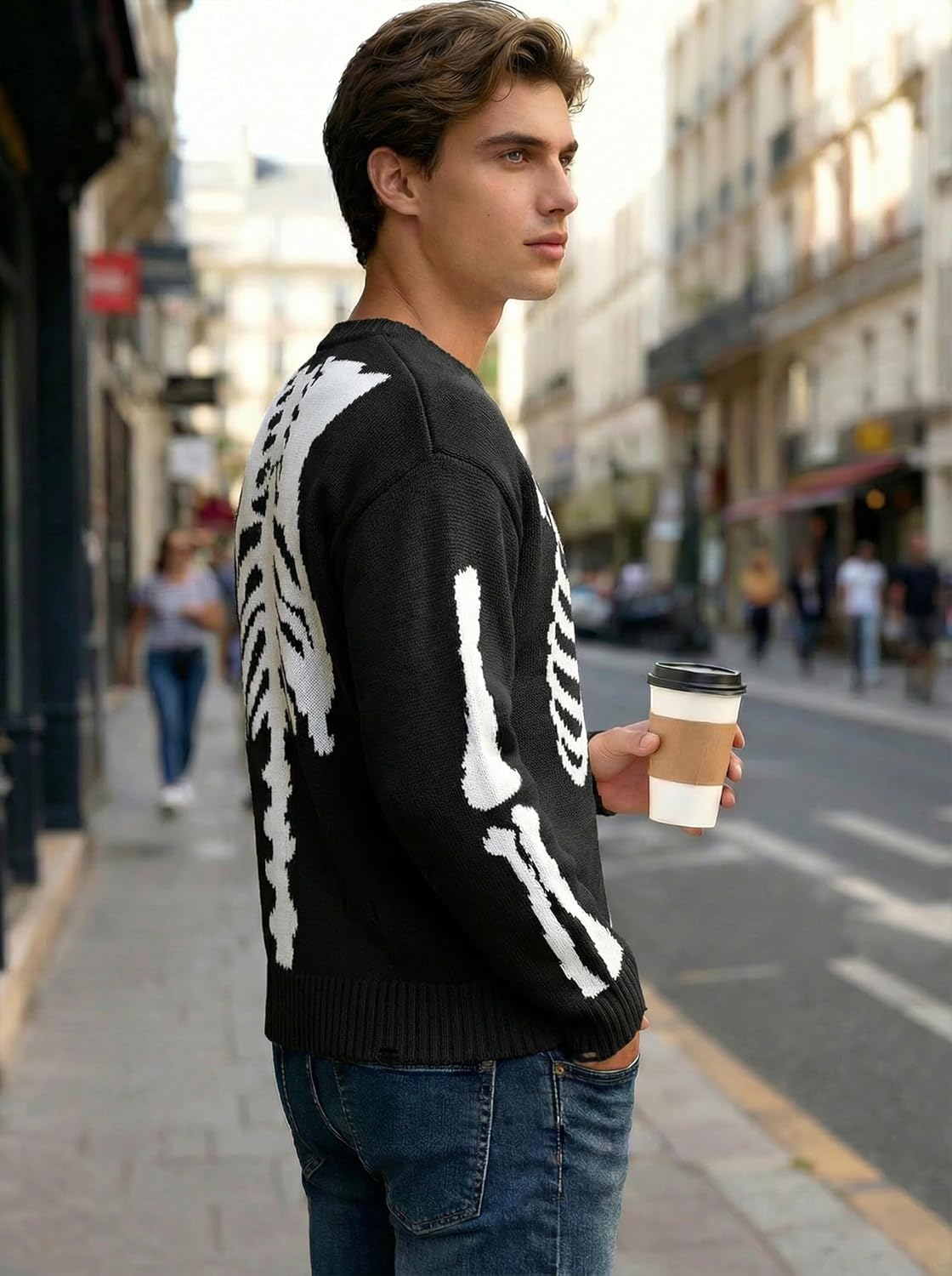 EMMIOL Fall Sweaters for Men Pull Over Cozy Sweaters Long Sleeve Crew Neck Skull Sweater - Image 3