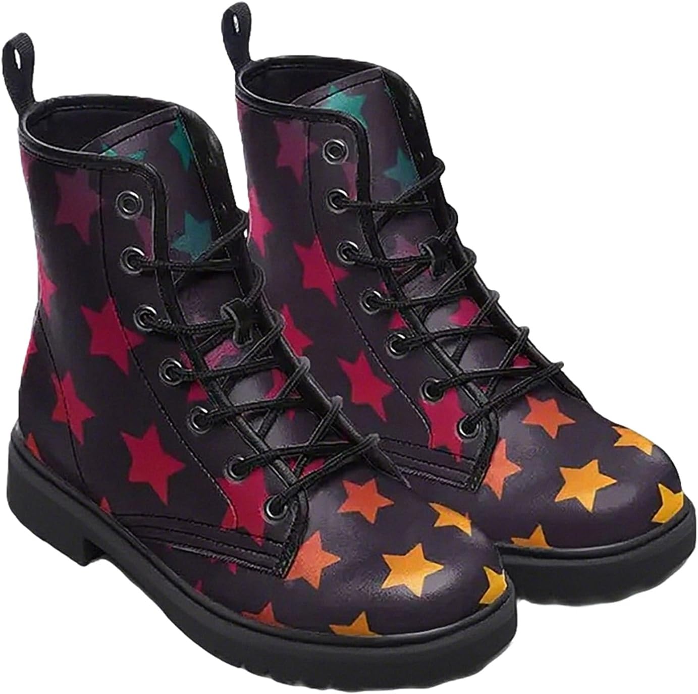 Women's Leopard Camouflage Star Heart Zebra Butterfly Printed Combat Boots Lace Up Chunky Heeled Ankle Booties Round-Toe Platform Customizable Shoes for Shopping Travel Party School, Colorful