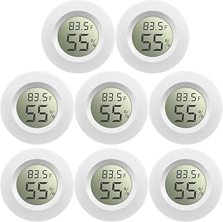 8 Pieces Mini Hygrometer Thermometer Round Digital Humidity Gauge Monitor Electronic Humidity Temperature Meter LCD Display Indoor Outdoor Hygrometer Thermometer for Greenhouse Home Kitchen (White)