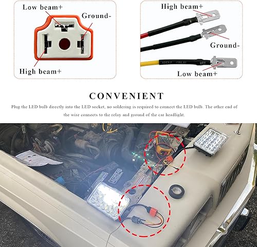 Miniatura 3 de Suvnie 2 piezas H4 HB2 9003 arnés de cableado para faros delanteros, conector de cerámica de 16 AWG para faros delanteros, enchufe hembra de coleta,