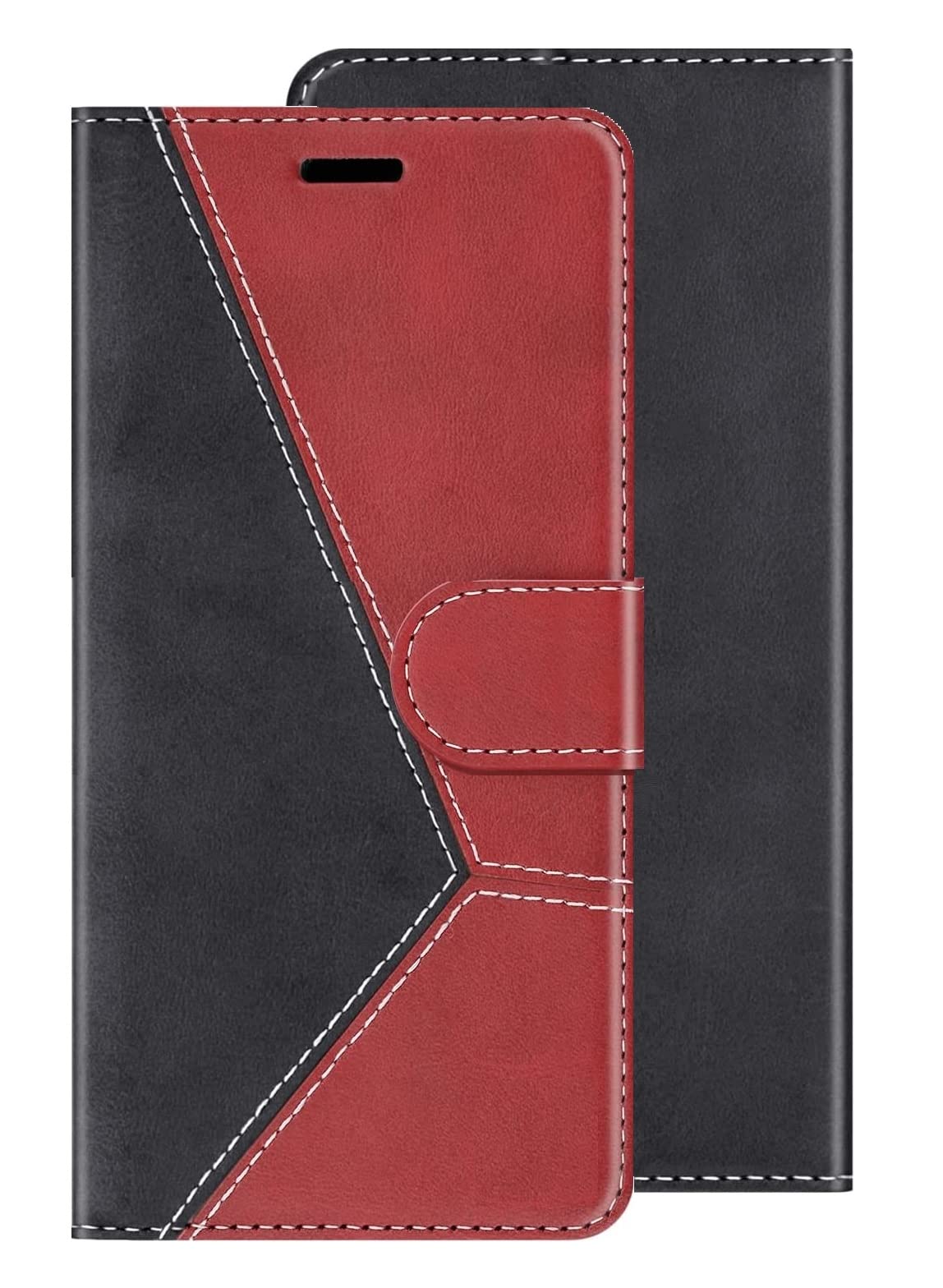 ClickCaseTrend Series for Tecno Spark 8T Leather Wallet Flip Case Magnetic Closure Flip Cover for for Tecno Spark 8T (Red & Black)